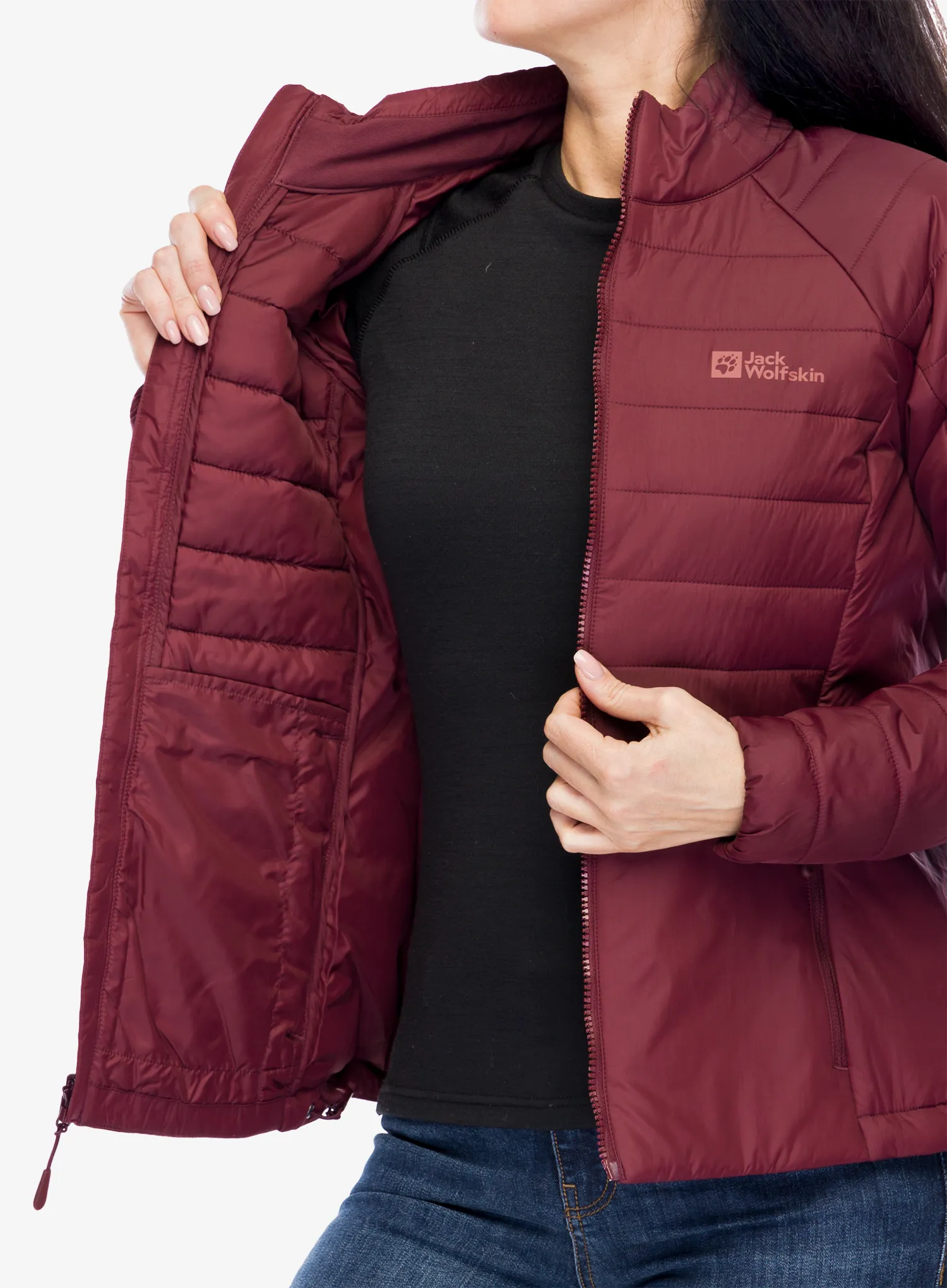 Jakna s postavom ženska Jack Wolfskin Lapawa Ins Jkt - dark maroon