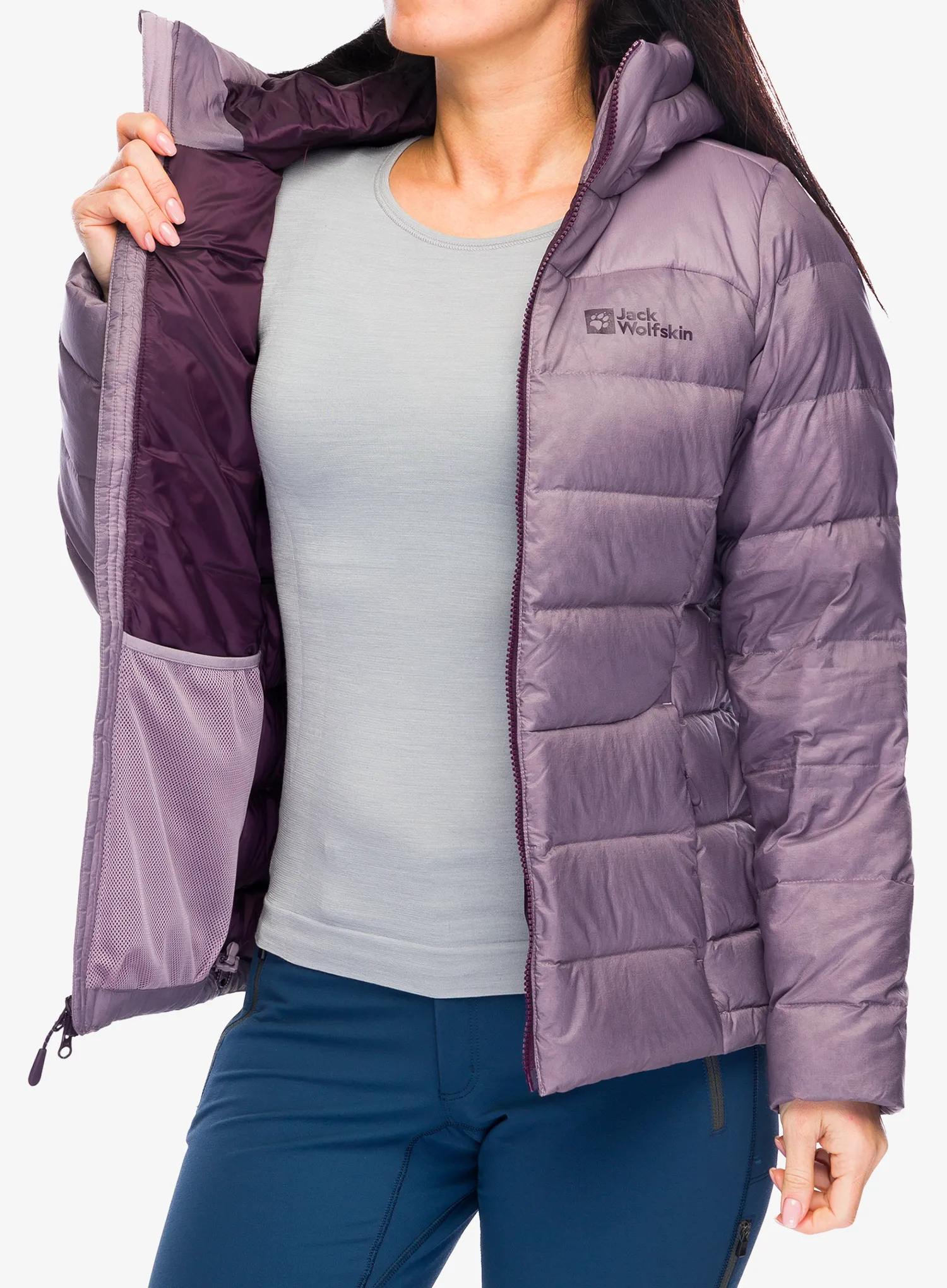 Ženska perjana jakna Jack Wolfskin Nebelhorn Down Hoody - wild blossom