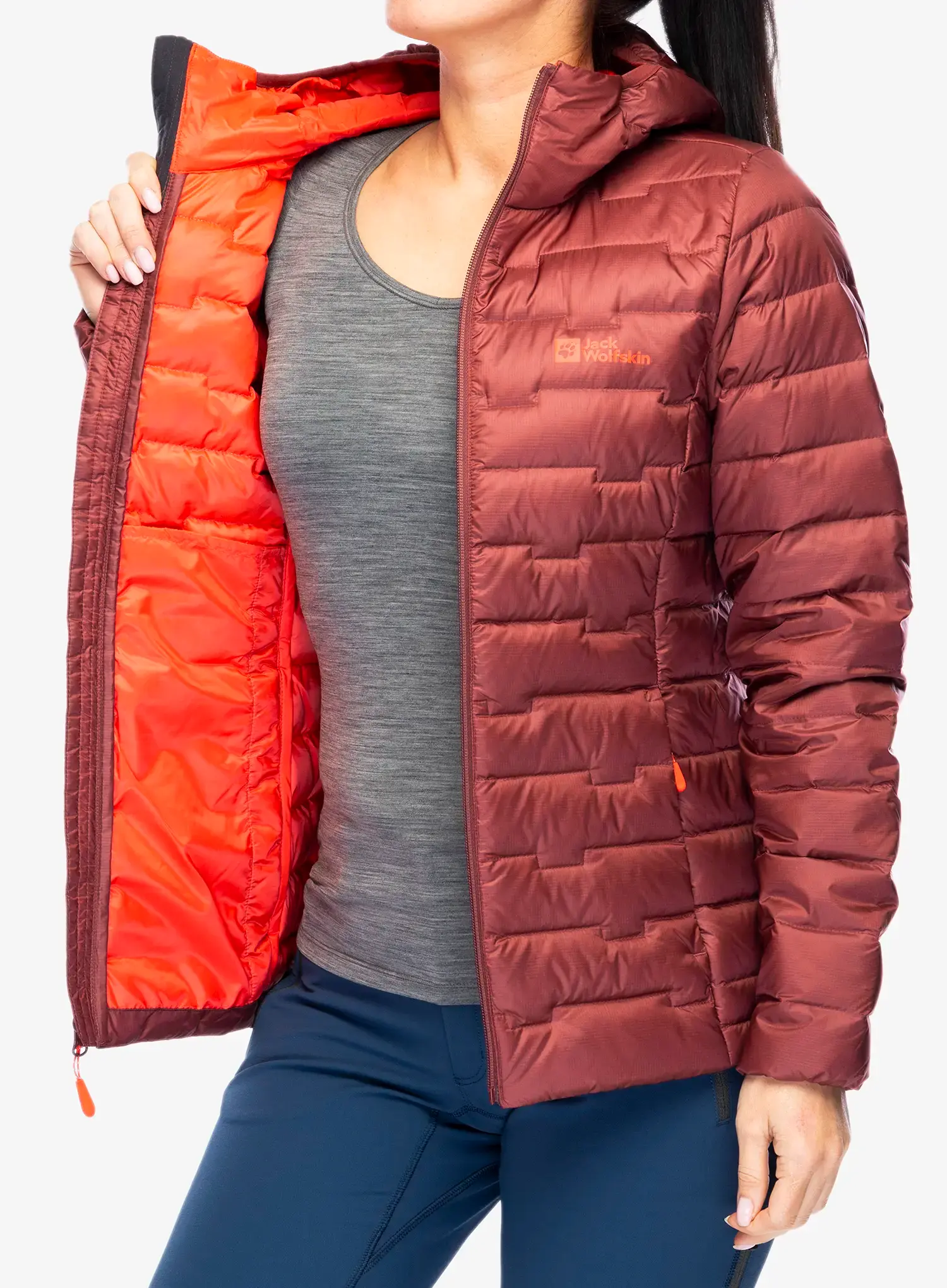 Ženska perjana jakna Jack Wolfskin Passamani Down Hoody - red ochre