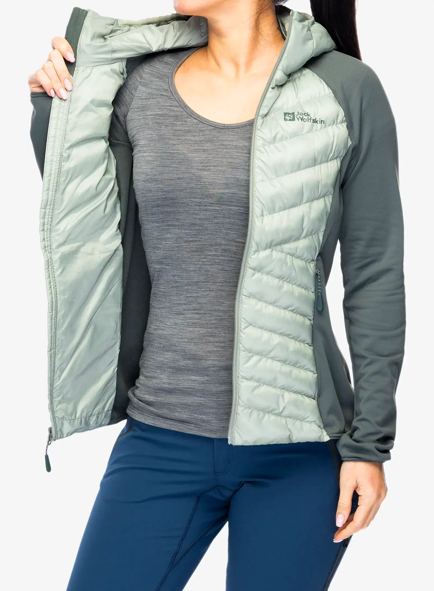 Ženska hibridna jakna Jack Wolfskin Routeburn Pro Hybrid - mint leaf