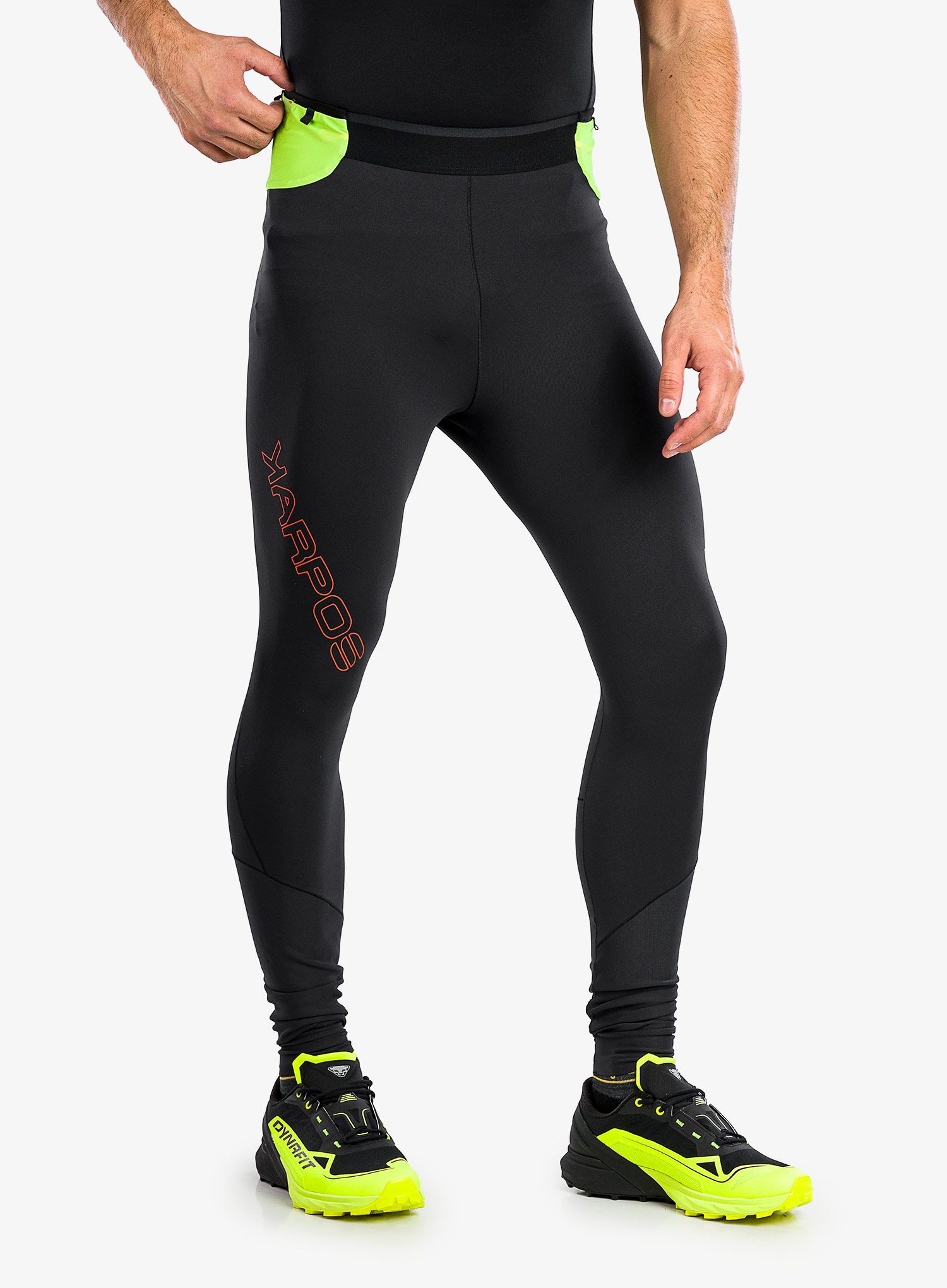 Tajice za trčanje Karpos Lavaredo Winter Tight - black/lime green/grenadine