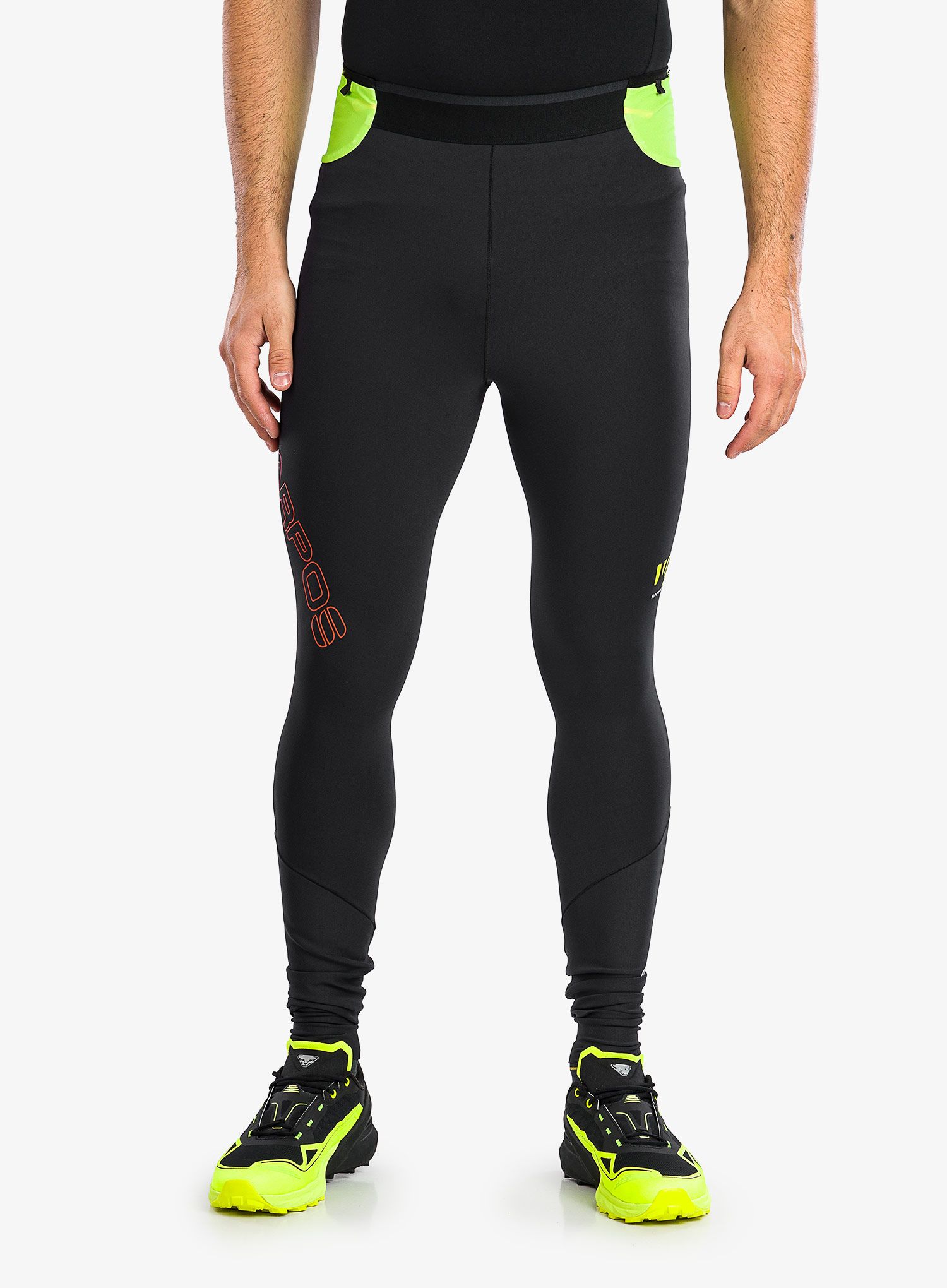 Tajice za trčanje Karpos Lavaredo Winter Tight - black/lime green/grenadine