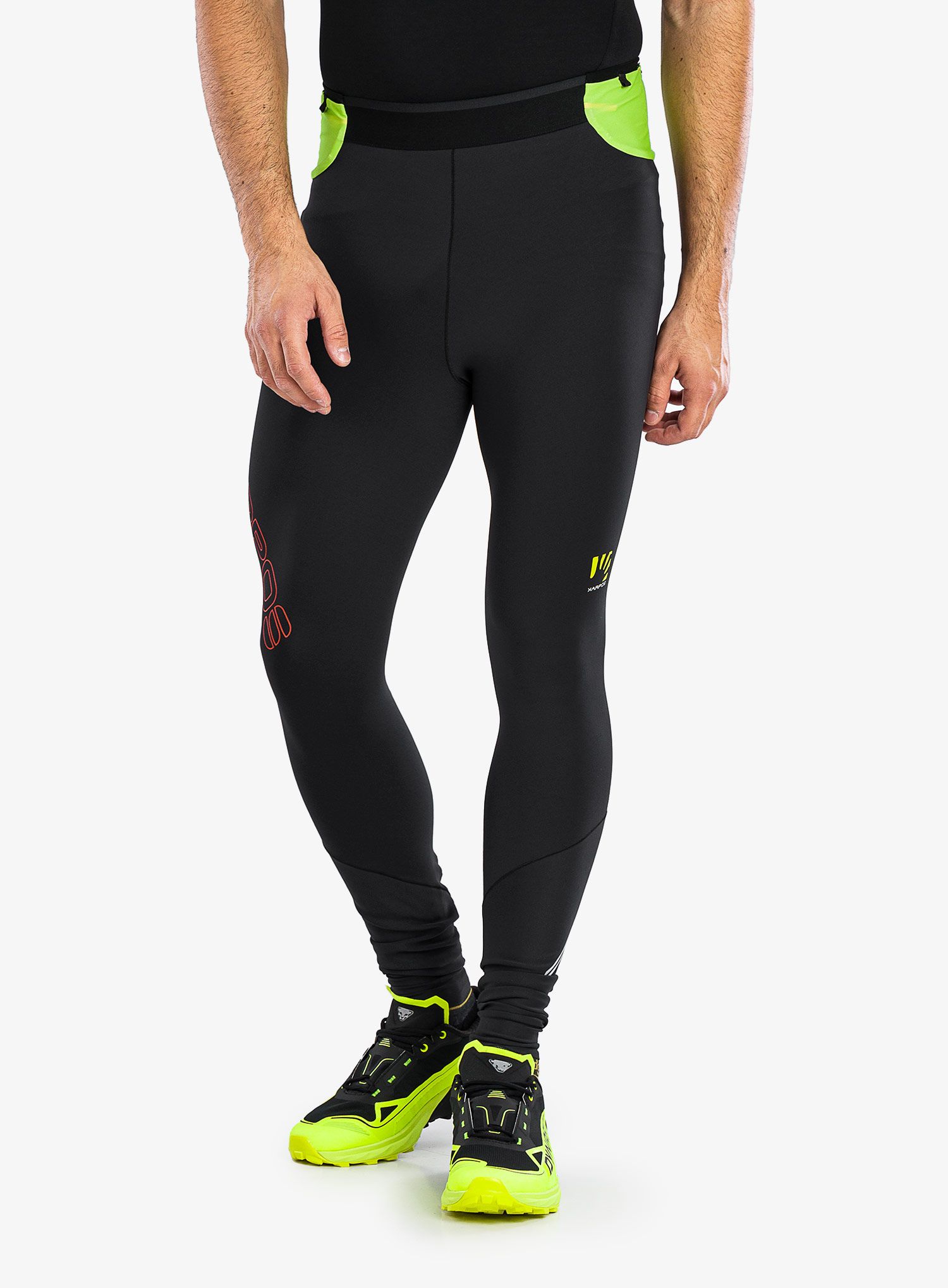 Tajice za trčanje Karpos Lavaredo Winter Tight - black/lime green/grenadine