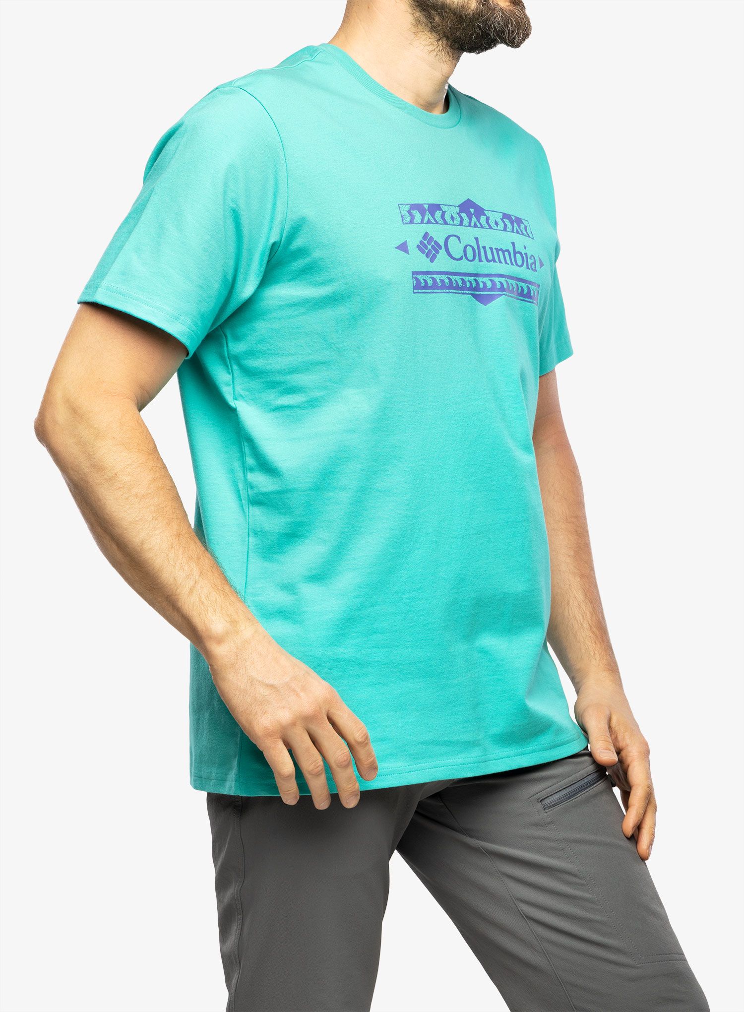 Majica s tiskom Columbia Explorers Canyon Back SS Tee - bright aqua/bordered beauty