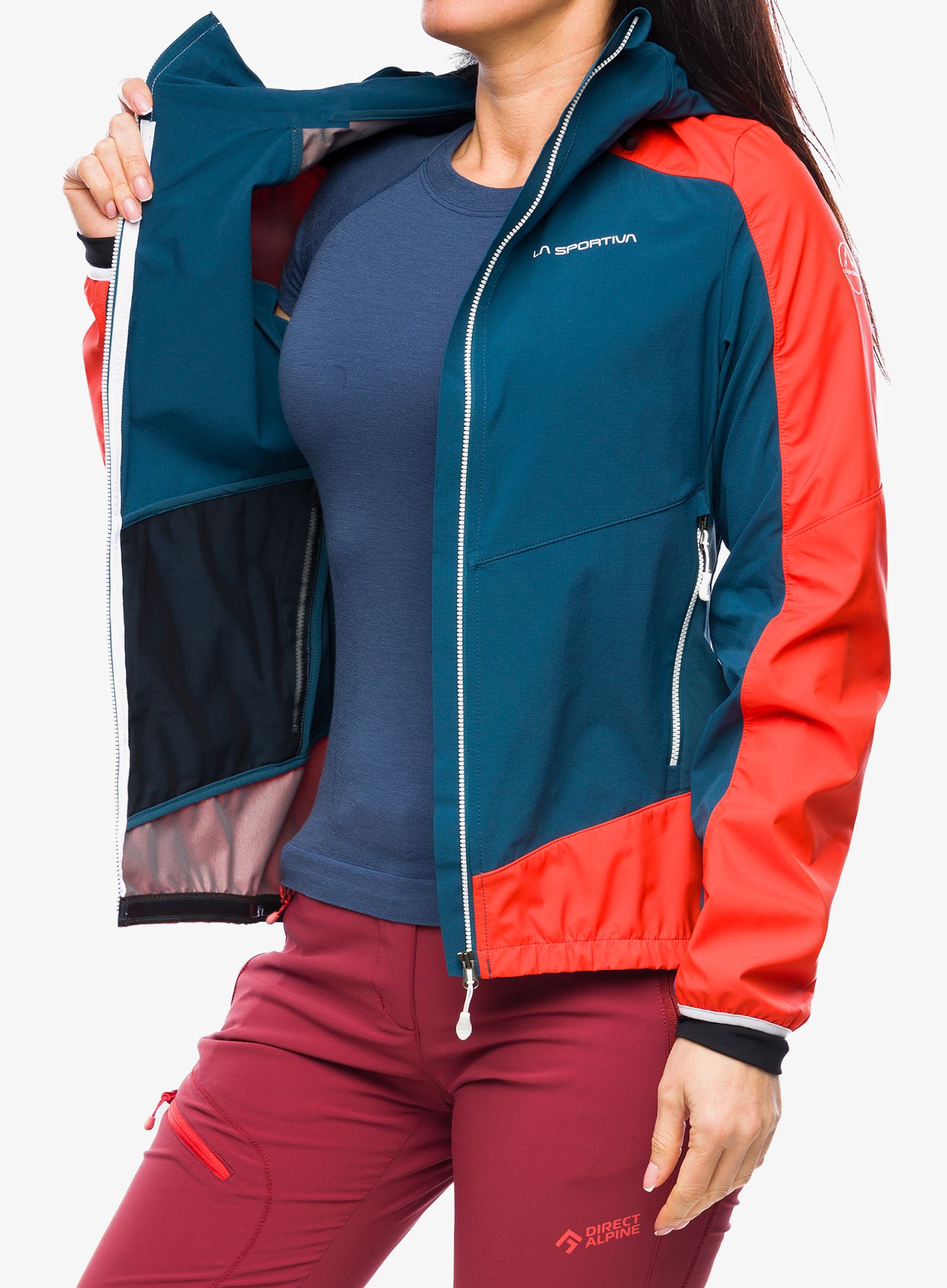 Ženska softshell jakna La Sportiva Aequilibrium Softshell Jacket - storm blue/cherry tomato
