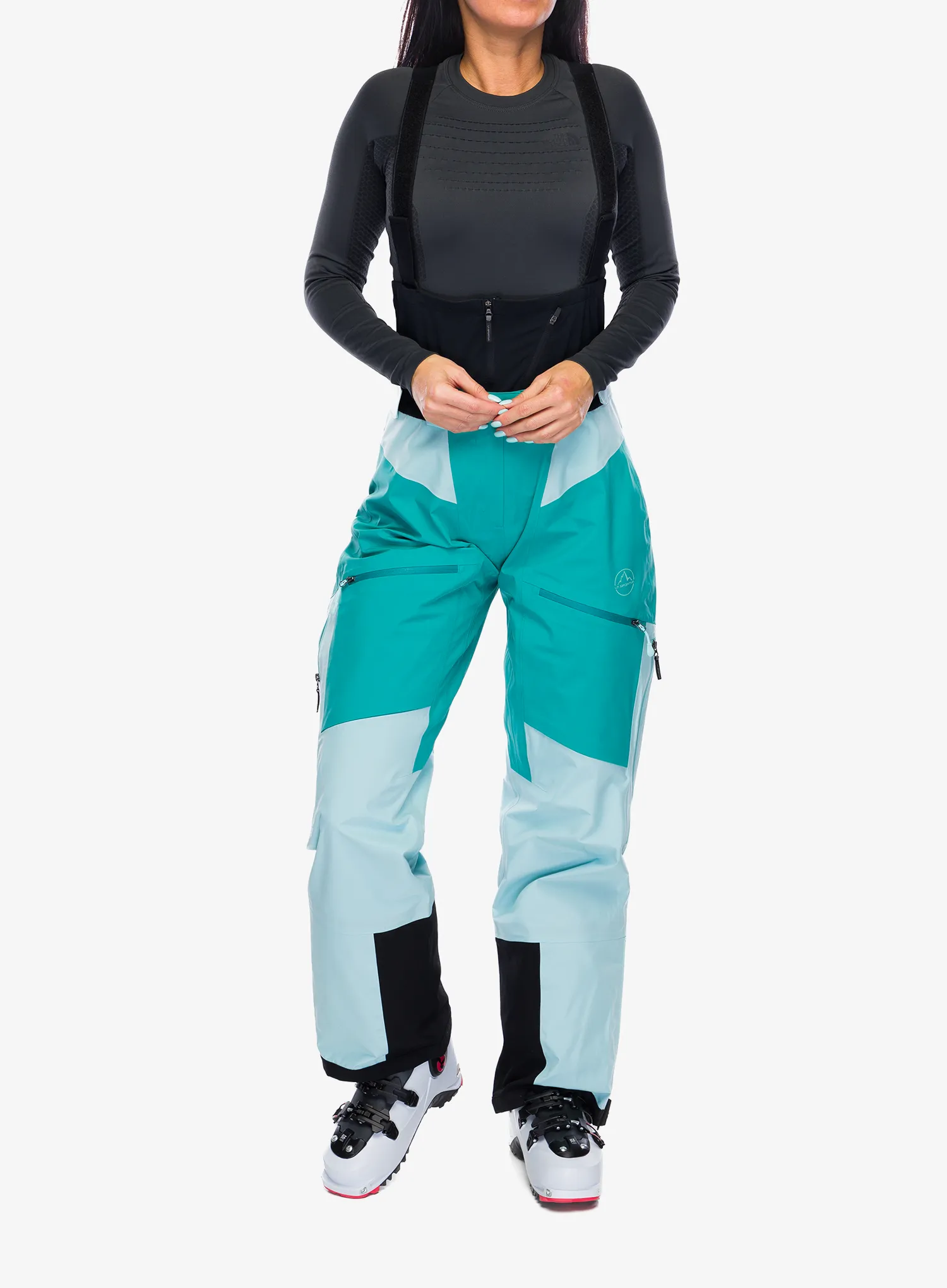 Ženske skijaške hlače La Sportiva Chaser Evo Shell Bib Pant - iceberg/lagoon
