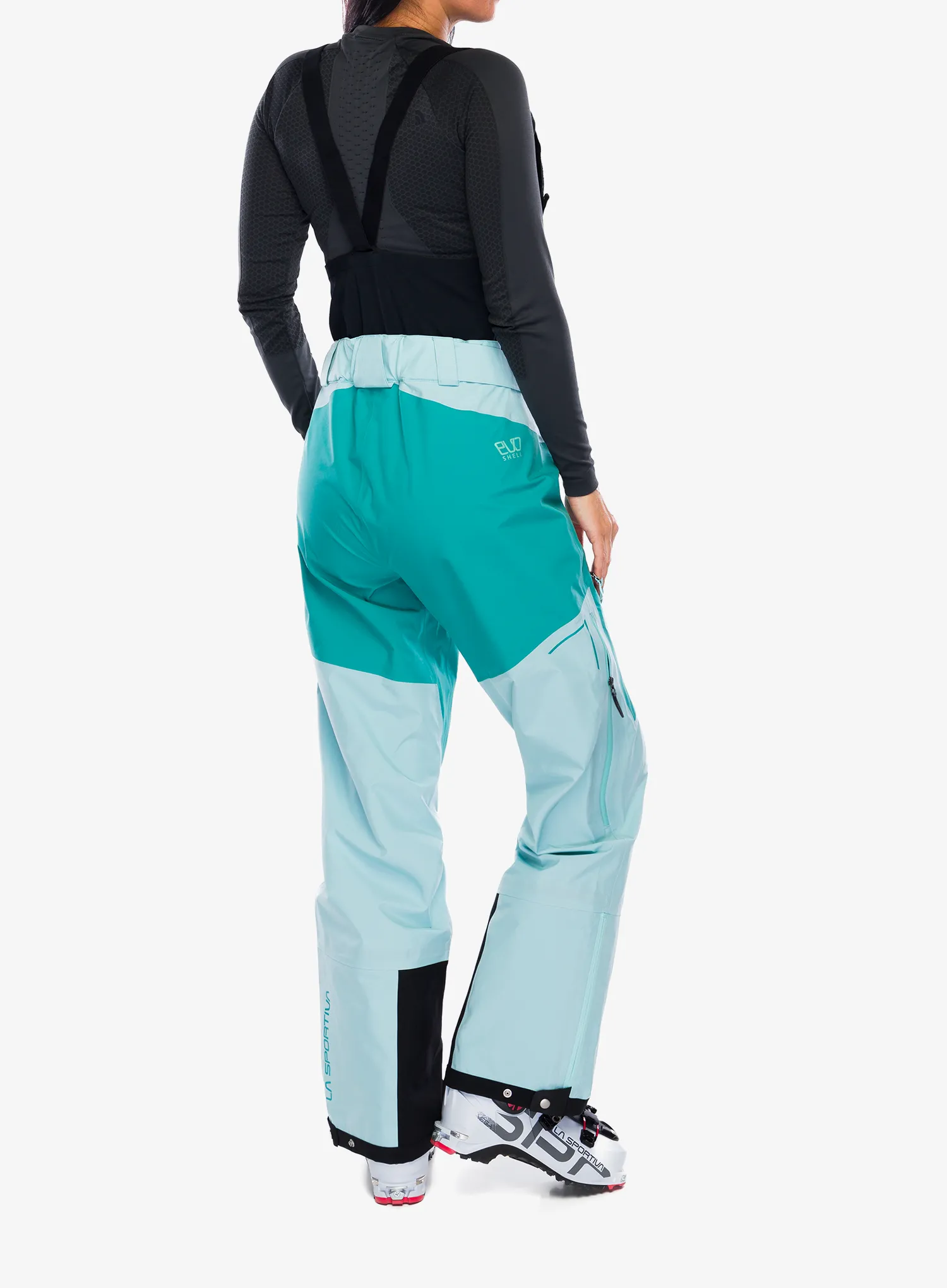 Ženske skijaške hlače La Sportiva Chaser Evo Shell Bib Pant - iceberg/lagoon
