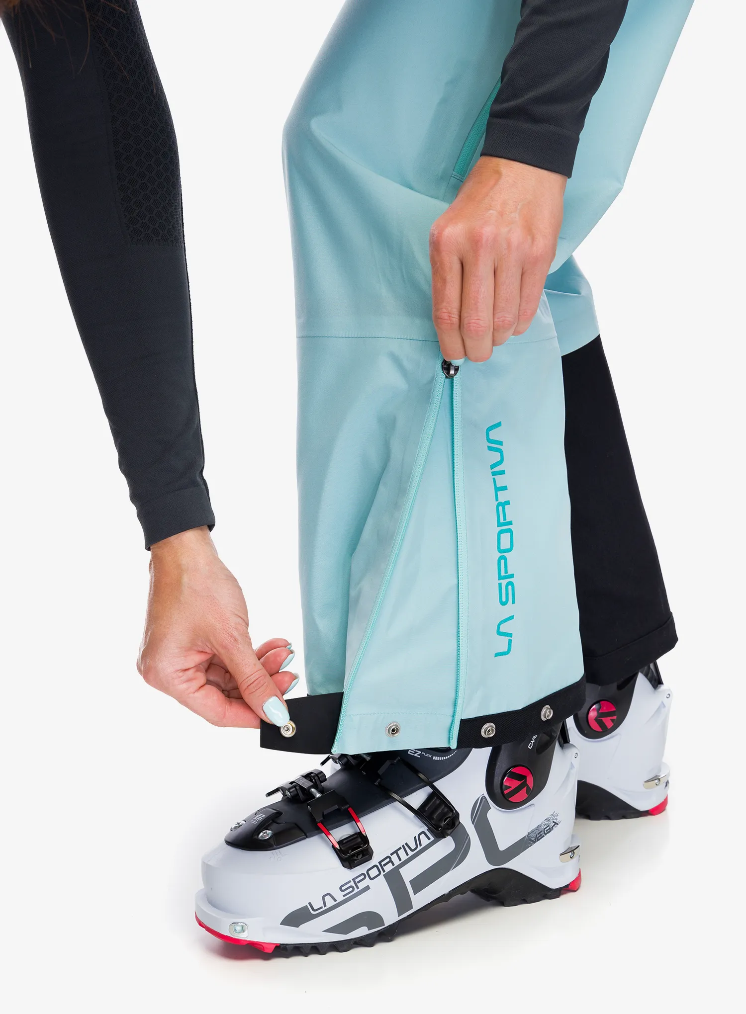 Ženske skijaške hlače La Sportiva Chaser Evo Shell Bib Pant - iceberg/lagoon