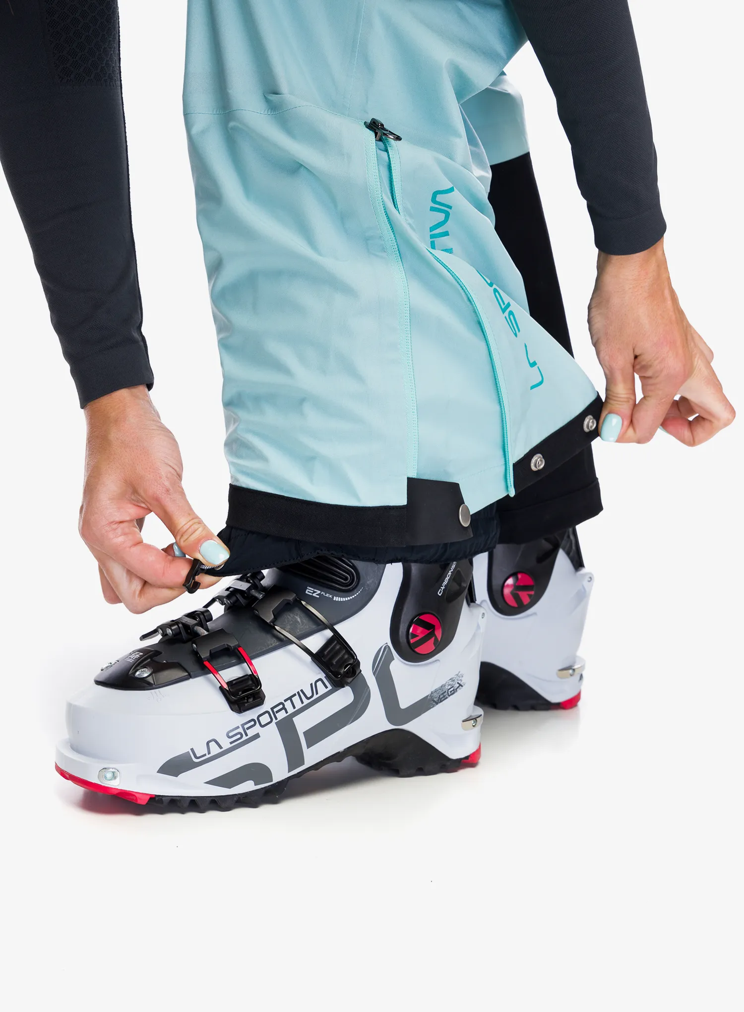 Ženske skijaške hlače La Sportiva Chaser Evo Shell Bib Pant - iceberg/lagoon