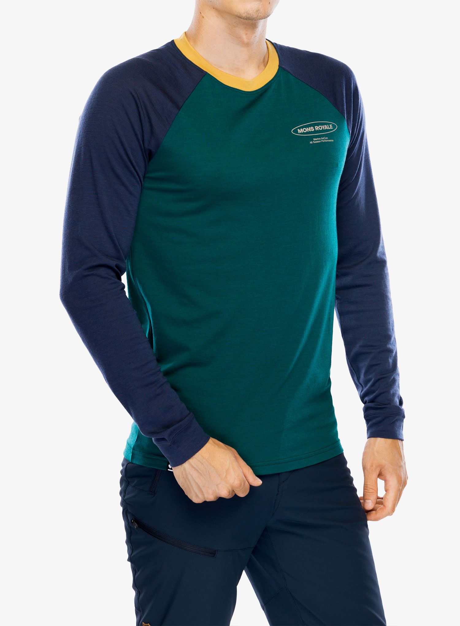 Majica dugih rukava Mons Royale Icon Raglan - evergreen/midnight