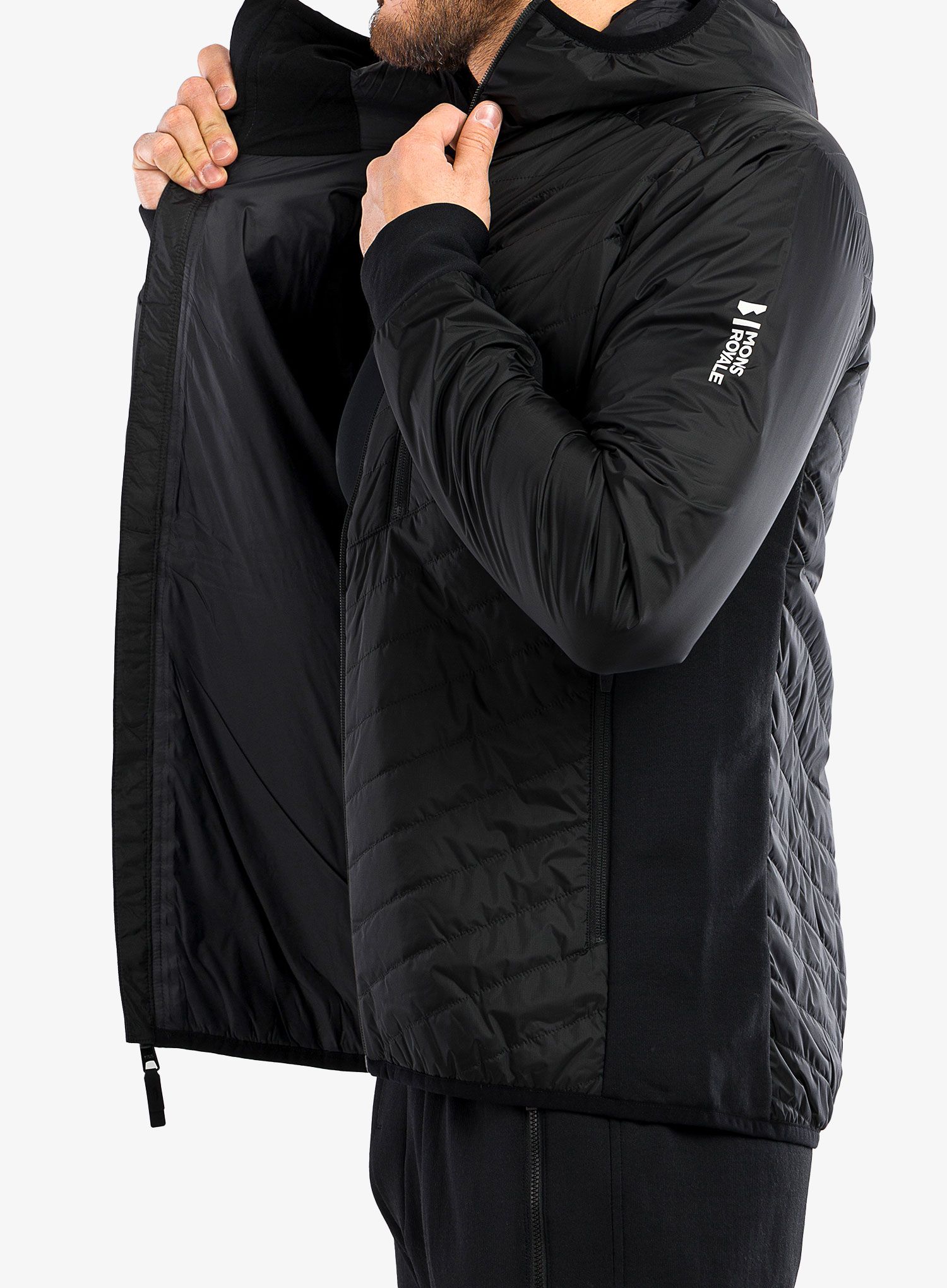 Jakna s postavom Mons Royale Arete Merino Insulation Hood - black