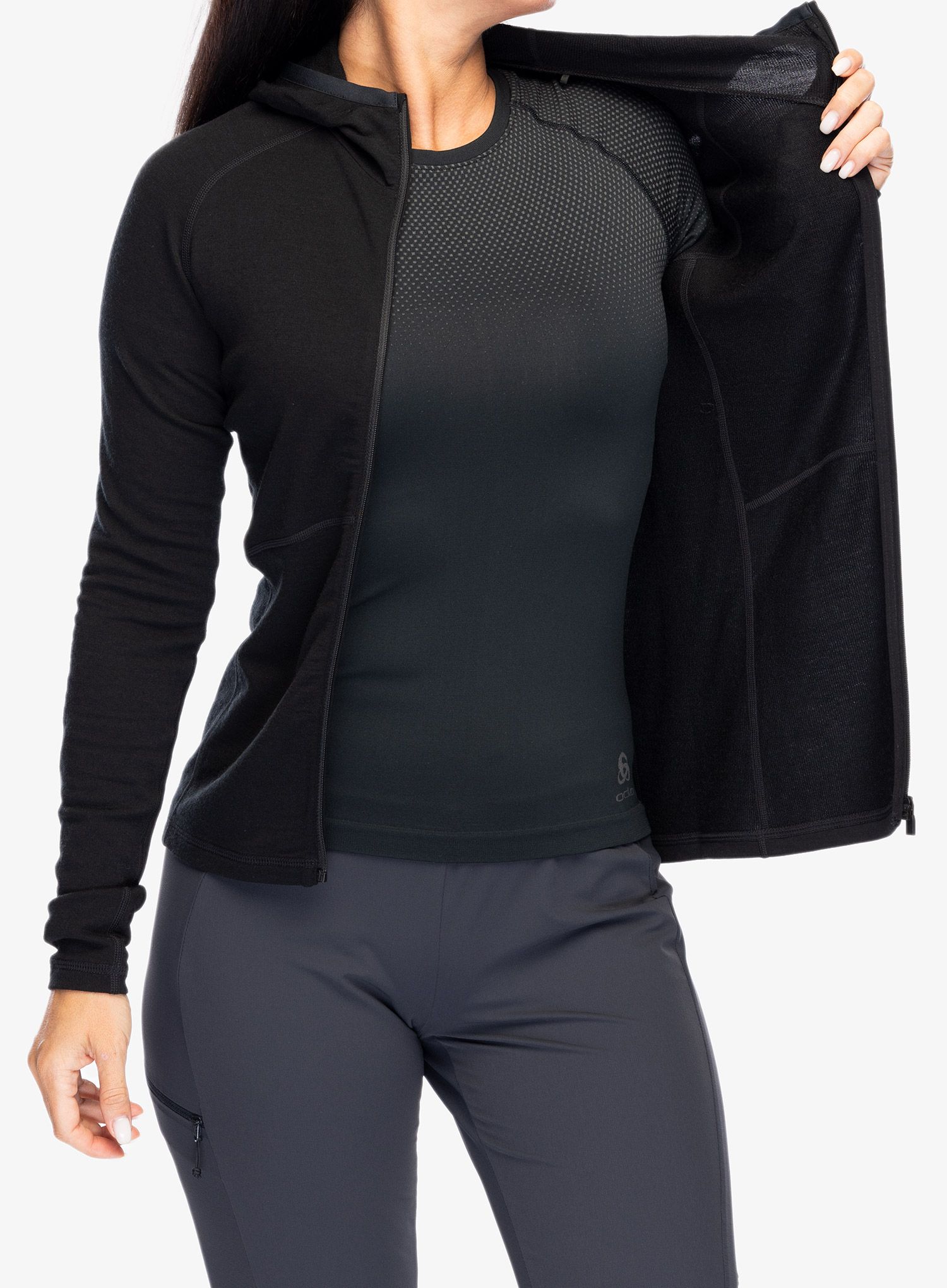 Ženska trekking dukserica Mons Royale Ascend Full Zip Hood - black