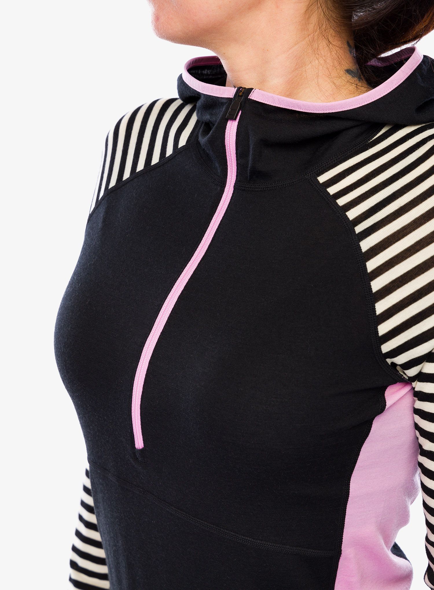 Ženska termoaktivna dukserica Mons Royale Bella Tech Hood - pink stripe