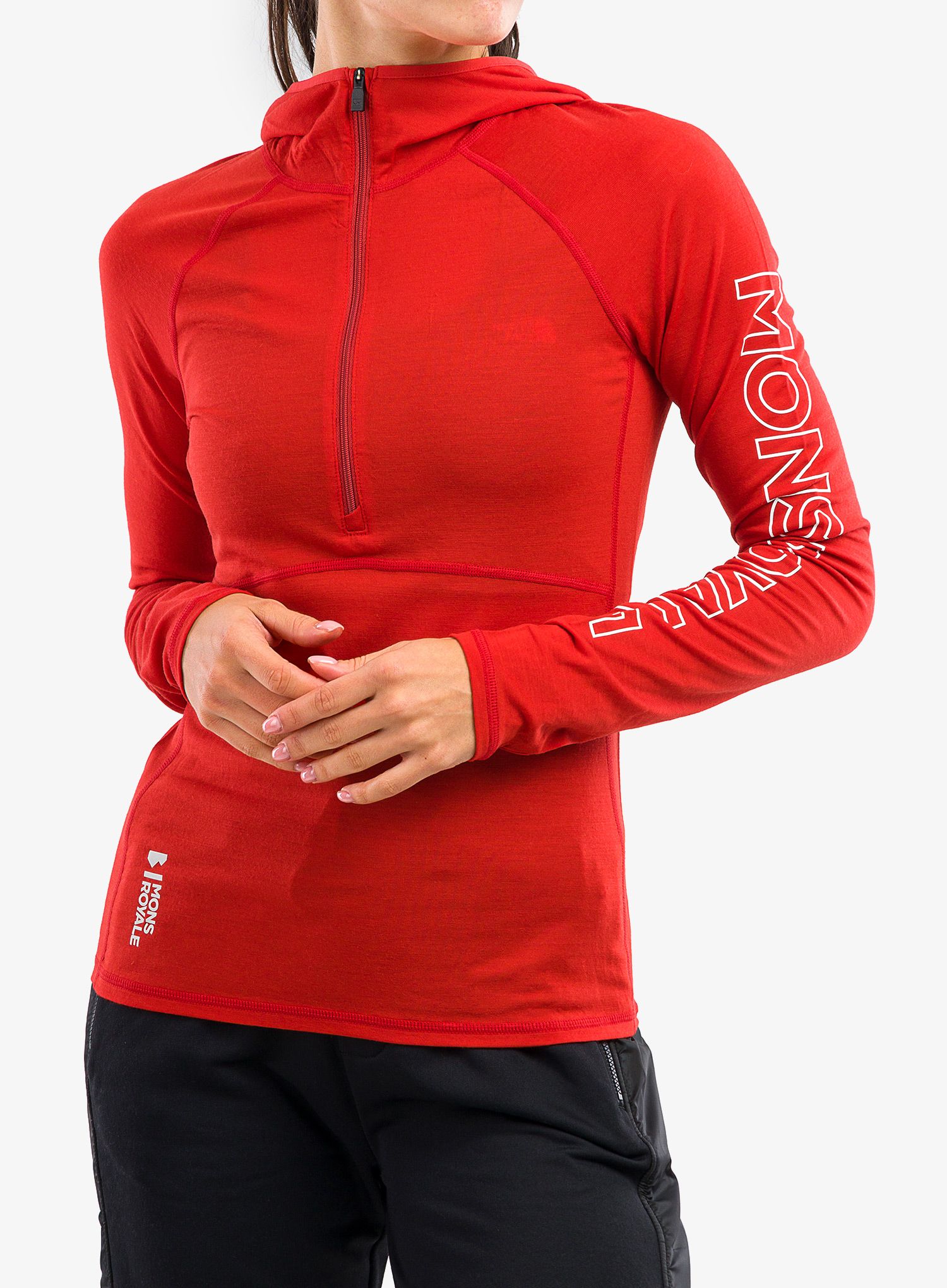 enska termoaktivna dukserica Mons Royale Bella Tech Hood retro red