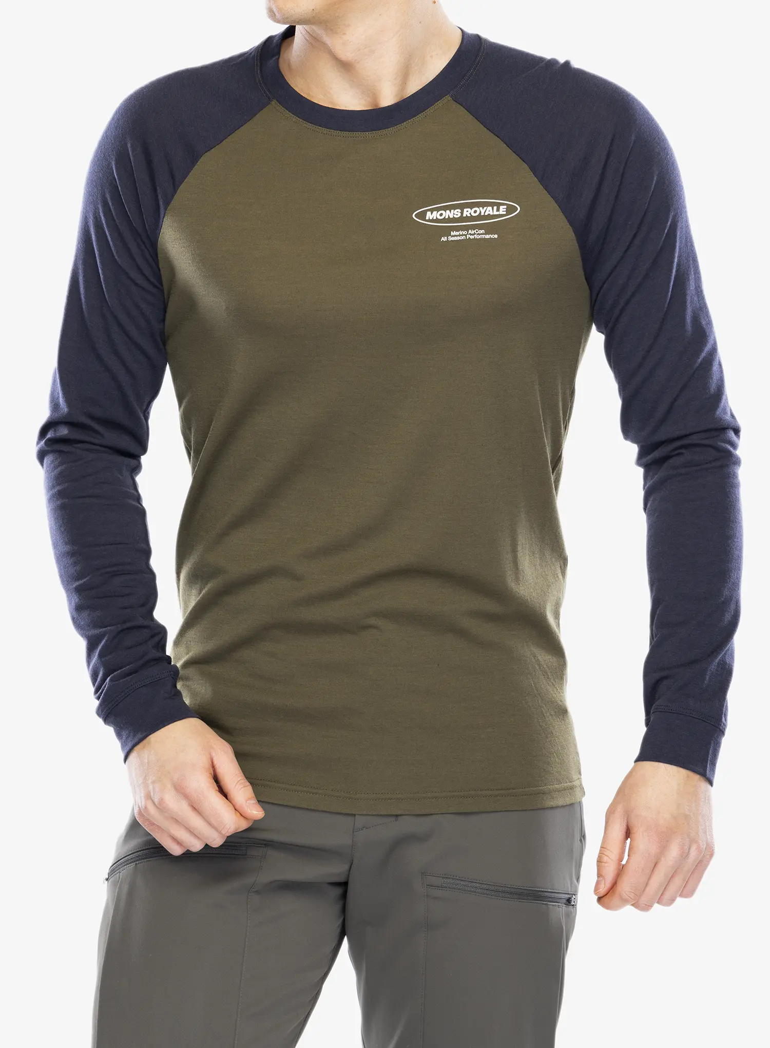 Majica dugih rukava Mons Royale Icon Raglan - dark olive/9 iron