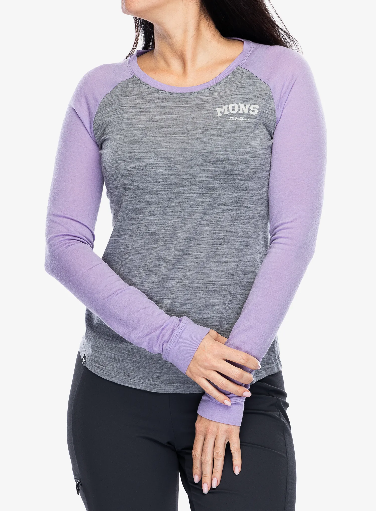 Ženska dukserica Mons Royale Icon Raglan - grey heather/lupin