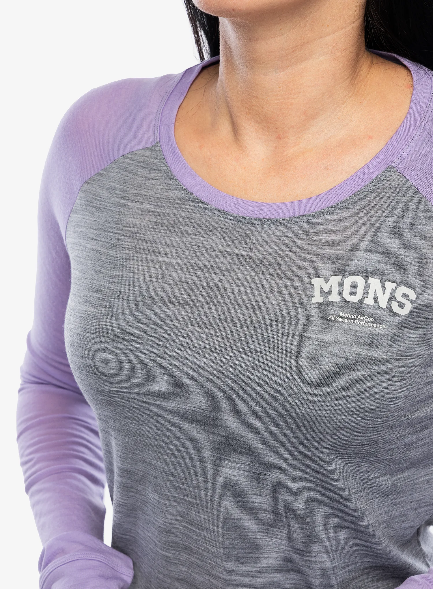 Ženska dukserica Mons Royale Icon Raglan - grey heather/lupin