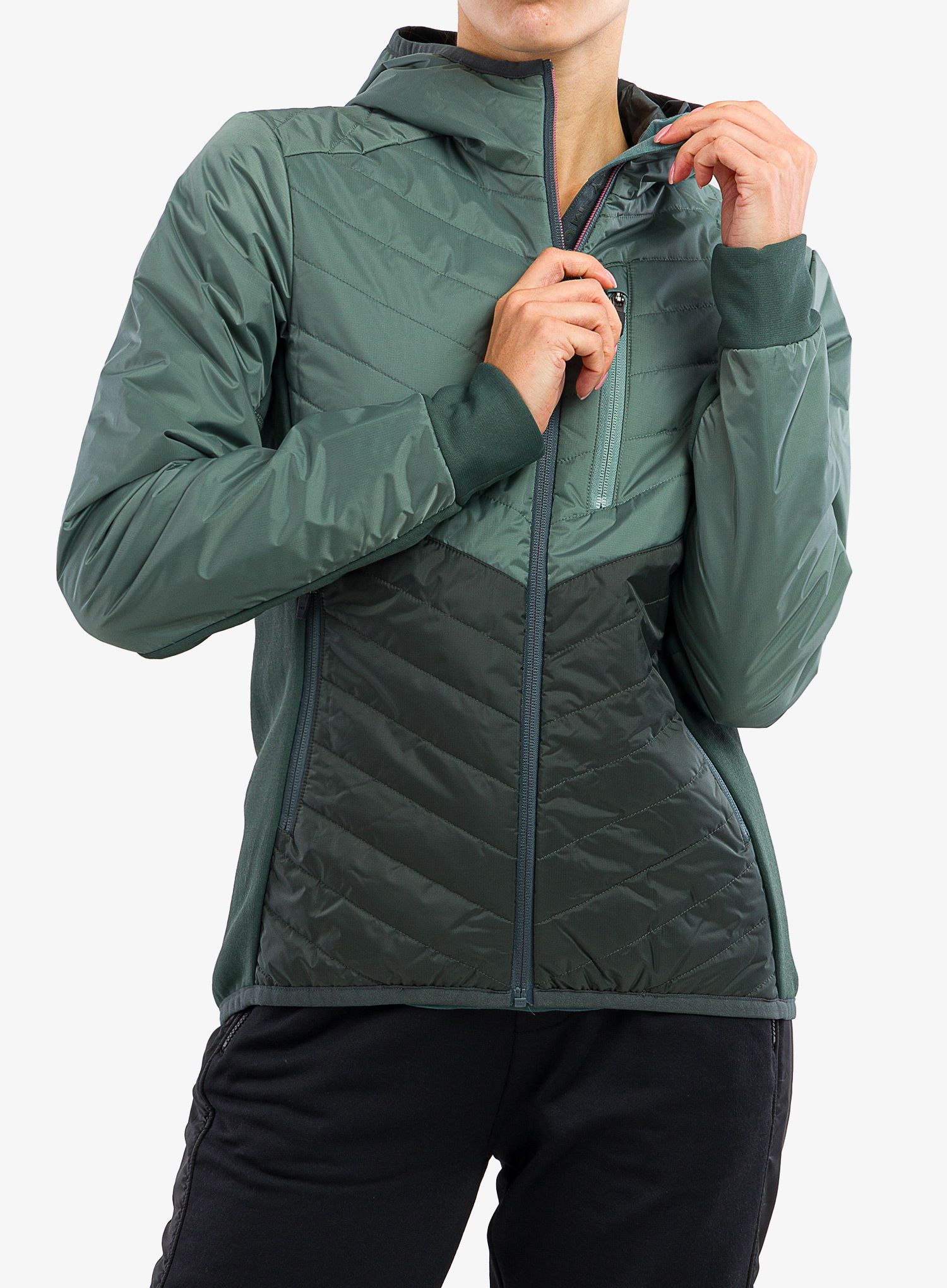 Jakna s postavom Mons Royale Neve Hood - sage/burnt sage