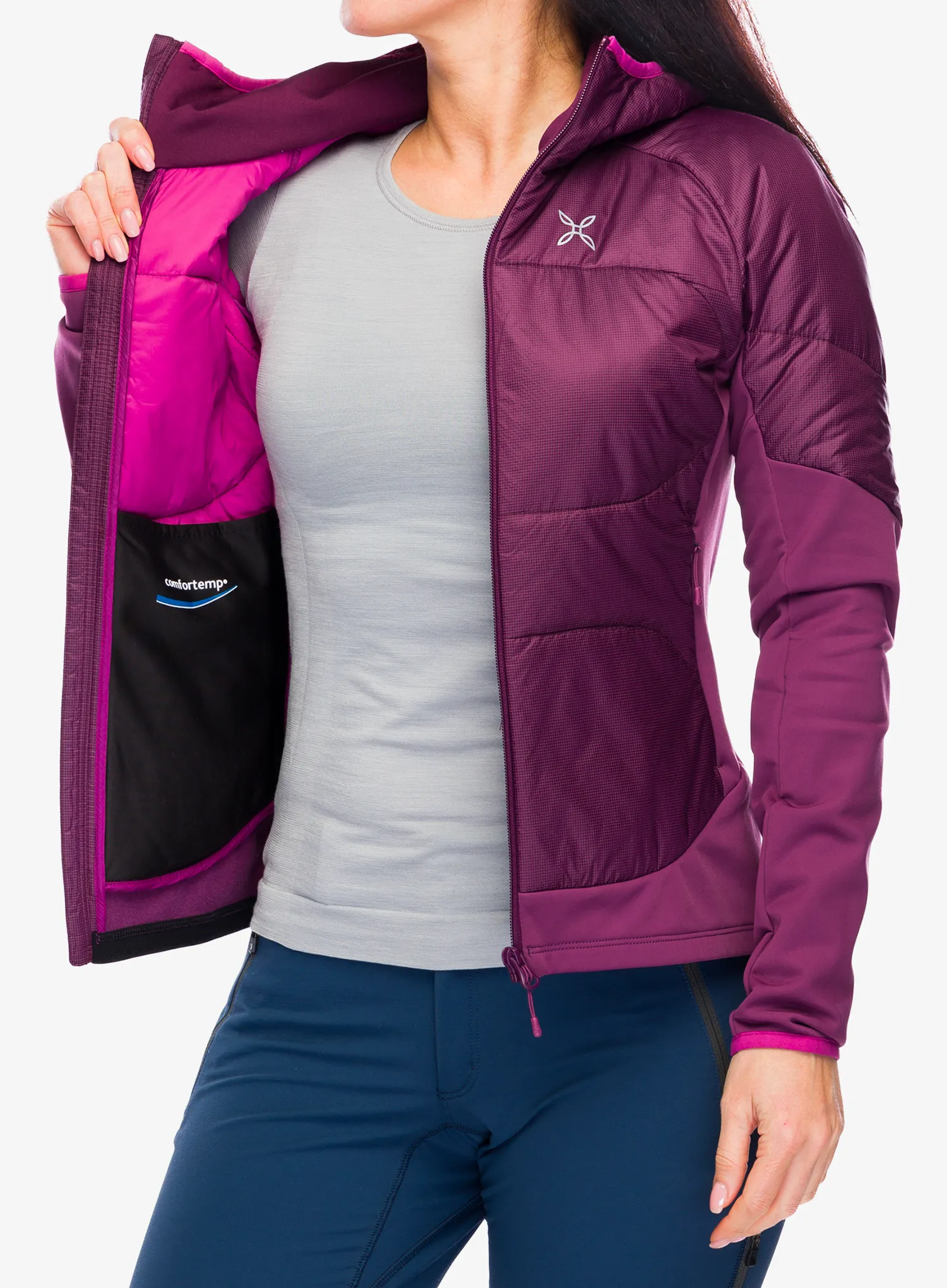 Ženska hibridna jakna Montura Enigma Hybrid Jacket - wine red/baton rouge