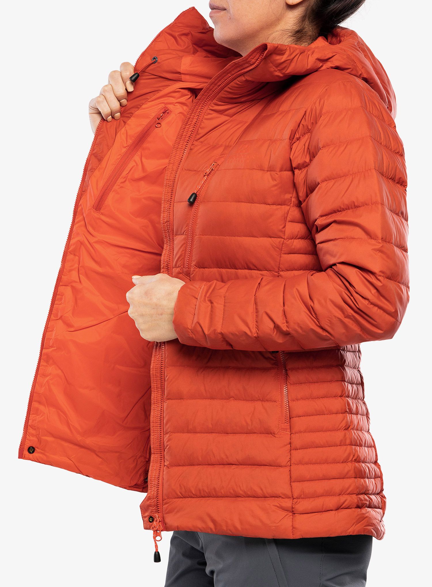 Ženska perjana jakna Mountain Equipment Earthrise Hooded Jacket - red rock