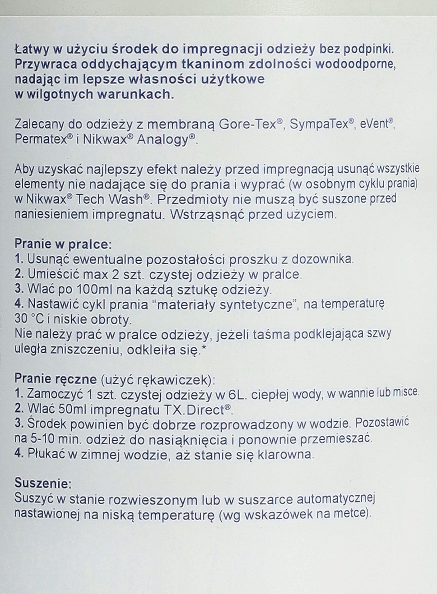 Impregnat za odjeću Nikwax TX.Direct Wash In 1 litr