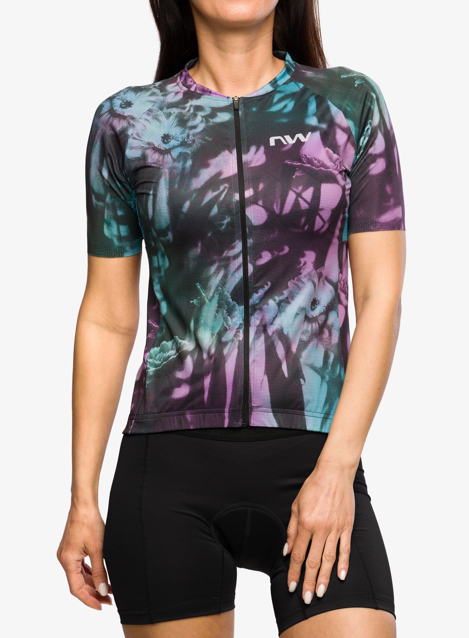 Ženska biciklistička majica Northwave Blade Flower Woman Jersey Short Sleeve  - black/turquoise