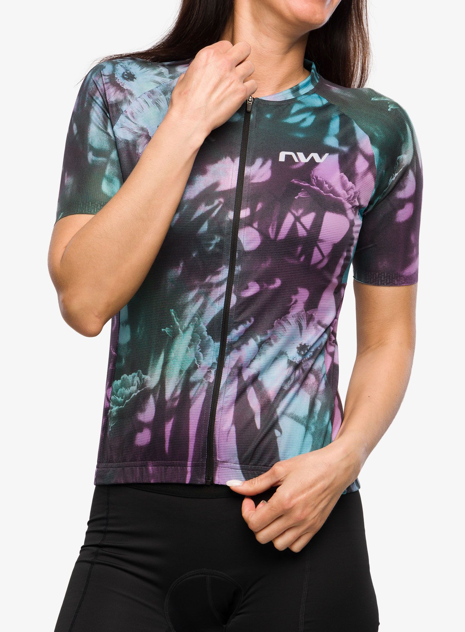 Ženska biciklistička majica Northwave Blade Flower Woman Jersey Short Sleeve  - black/turquoise
