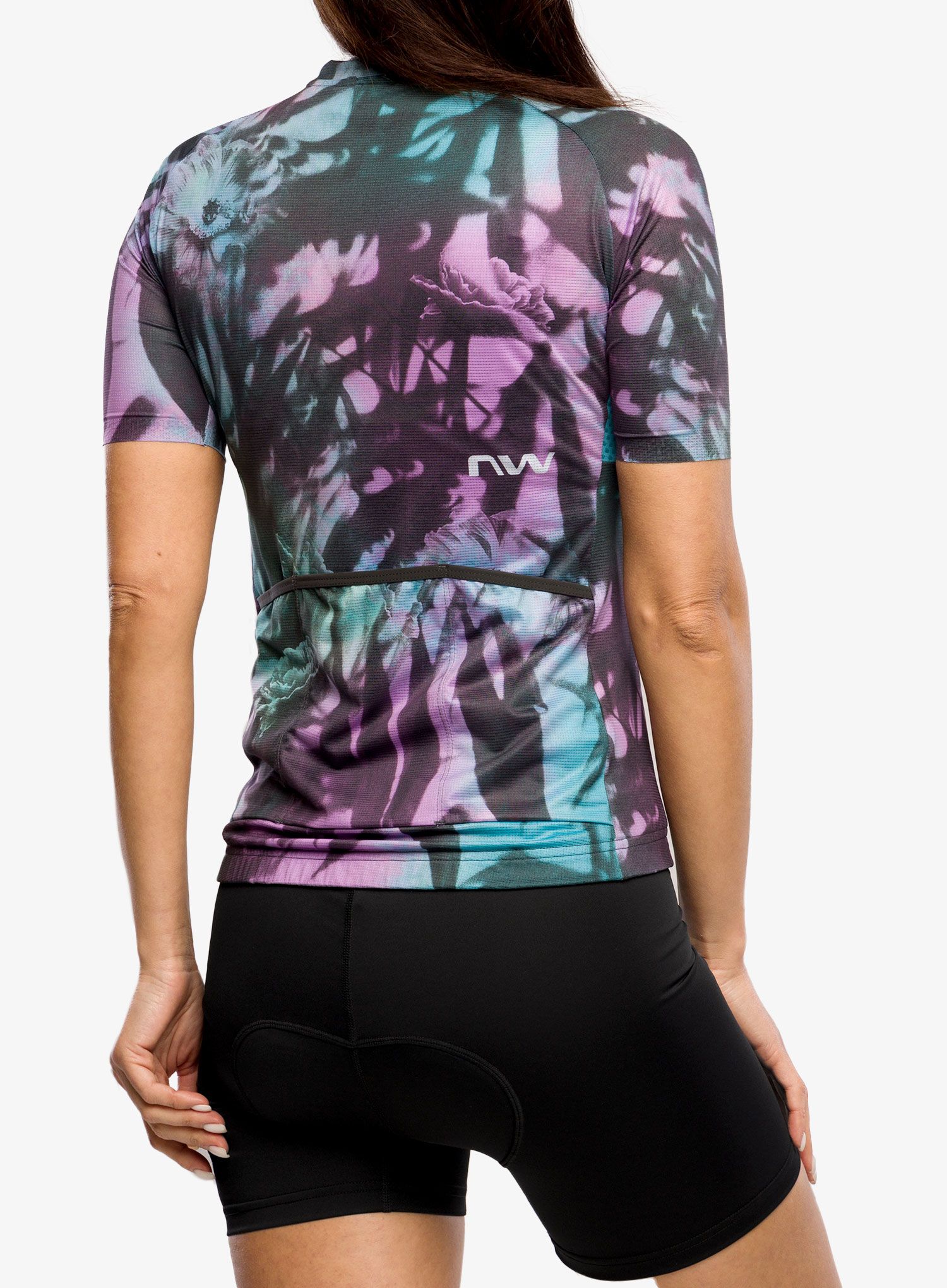 Ženska biciklistička majica Northwave Blade Flower Woman Jersey Short Sleeve  - black/turquoise
