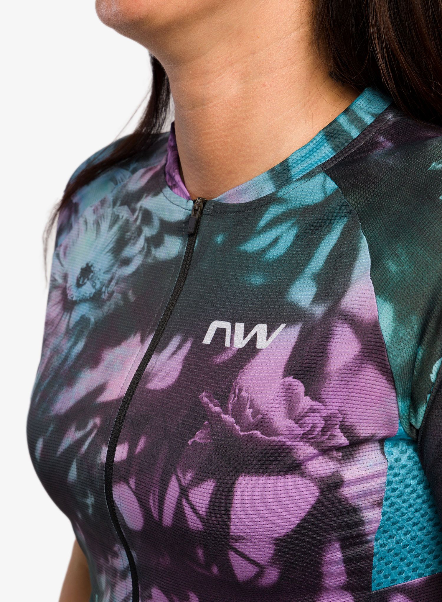 Ženska biciklistička majica Northwave Blade Flower Woman Jersey Short Sleeve  - black/turquoise