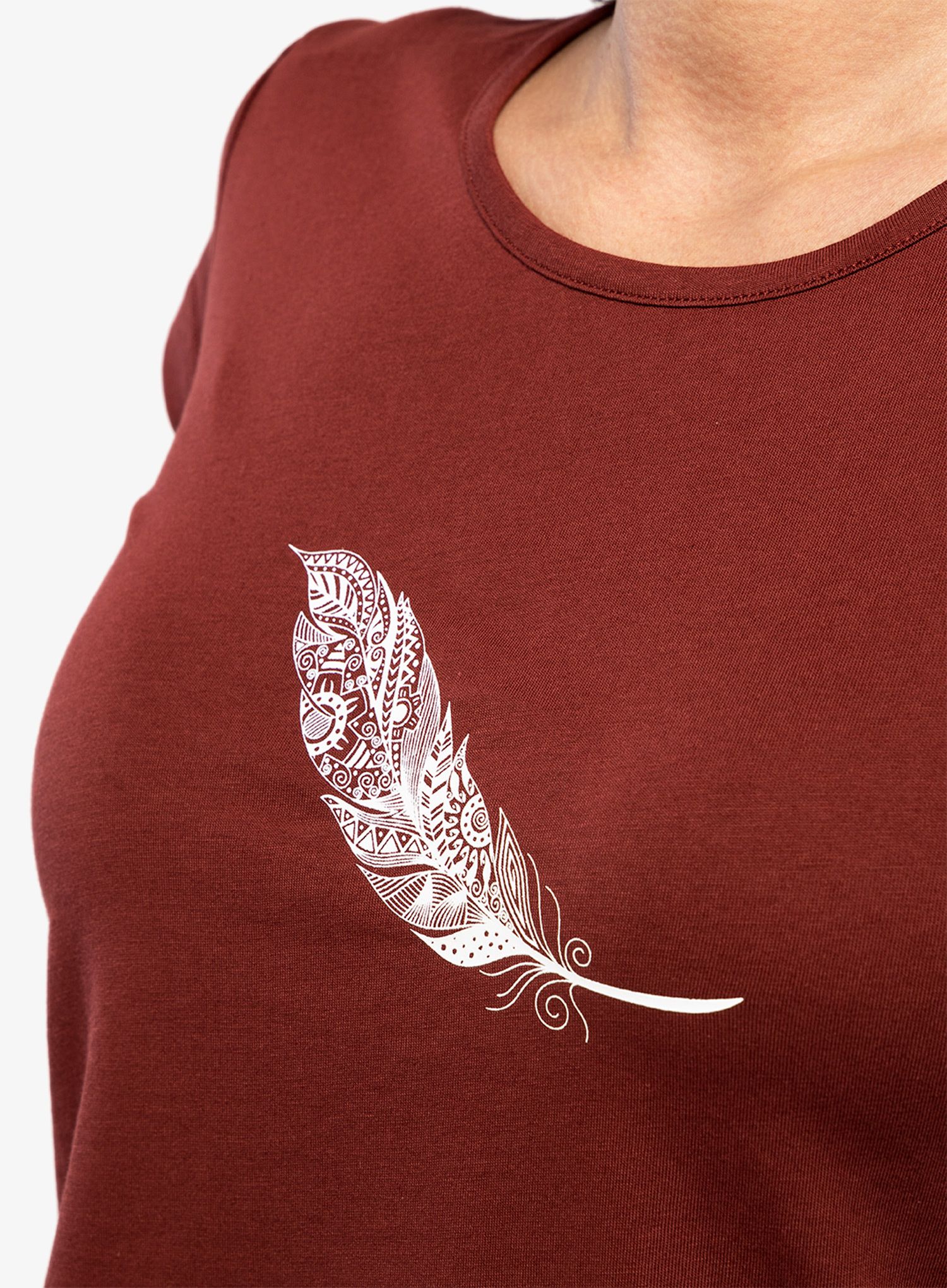 Ženska majica s tiskom Ocun Classic T Organic Feather - wine syrah
