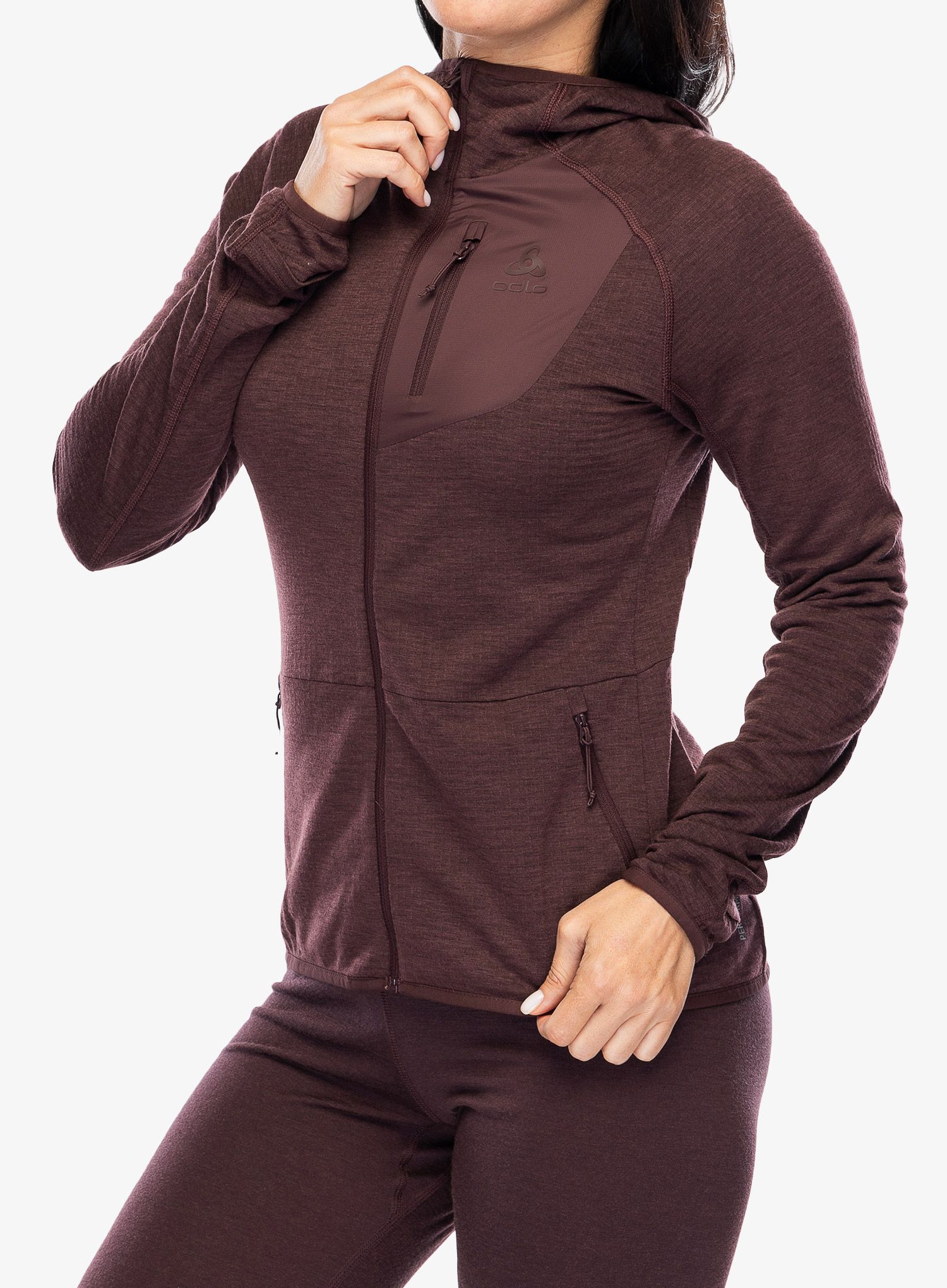 Ženska dukserica s kapuljačom Odlo Ascent Mid Layer Hoody Full Zip - fudge