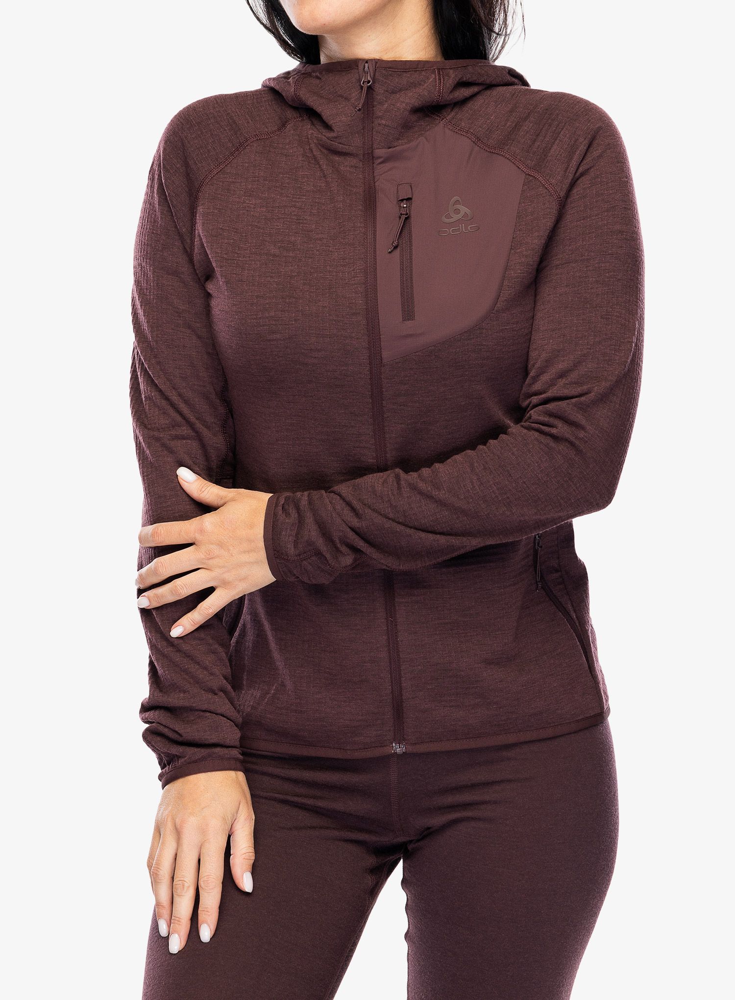 Ženska dukserica s kapuljačom Odlo Ascent Mid Layer Hoody Full Zip - fudge