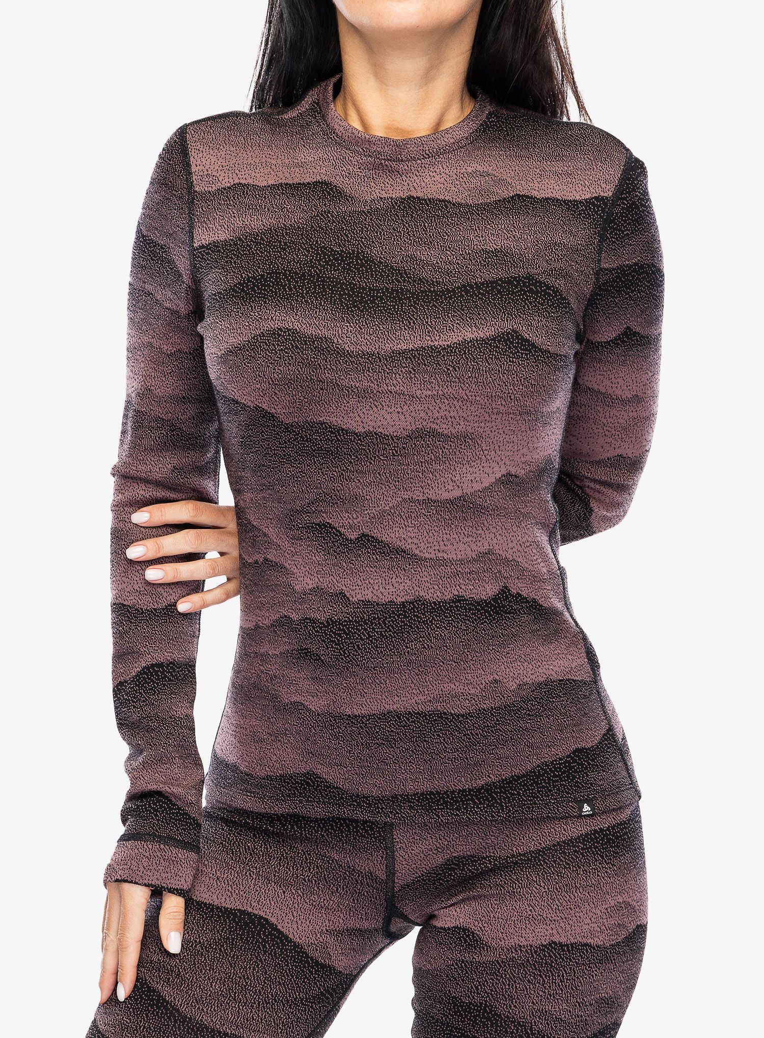 Ženska termoaktivna dukserica Odlo Merino Ridgelines BL Top Crew Neck LS - fudge/black