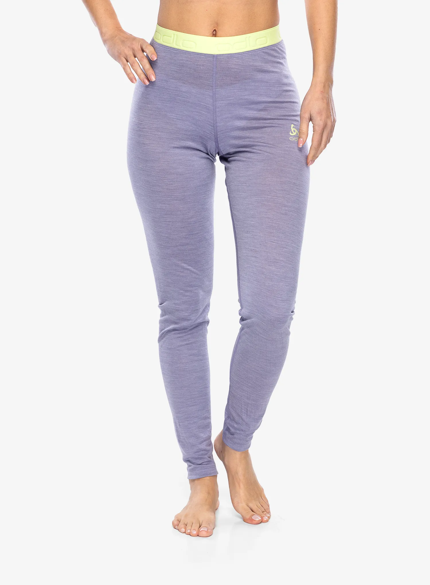 Ženske termo tajice Odlo Natural Performance PW 150 BL Bottom Long - gray ridge melange/shadow lime