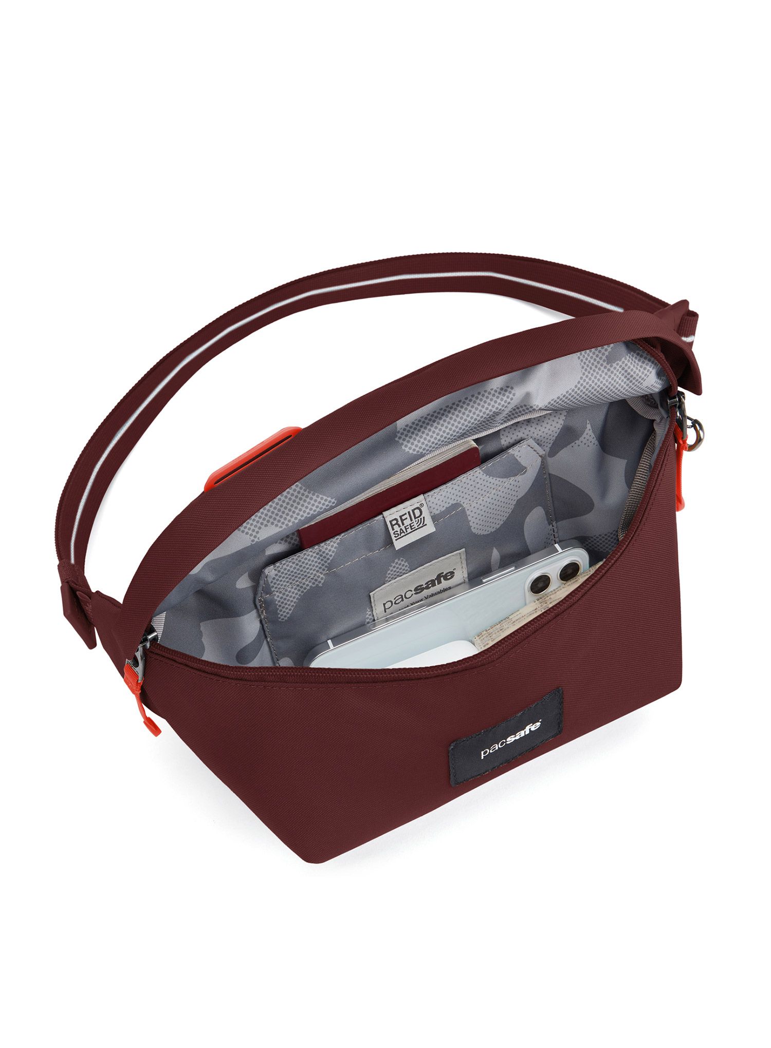 Torbica oko struka Pacsafe Go Sling Pack - garnet red