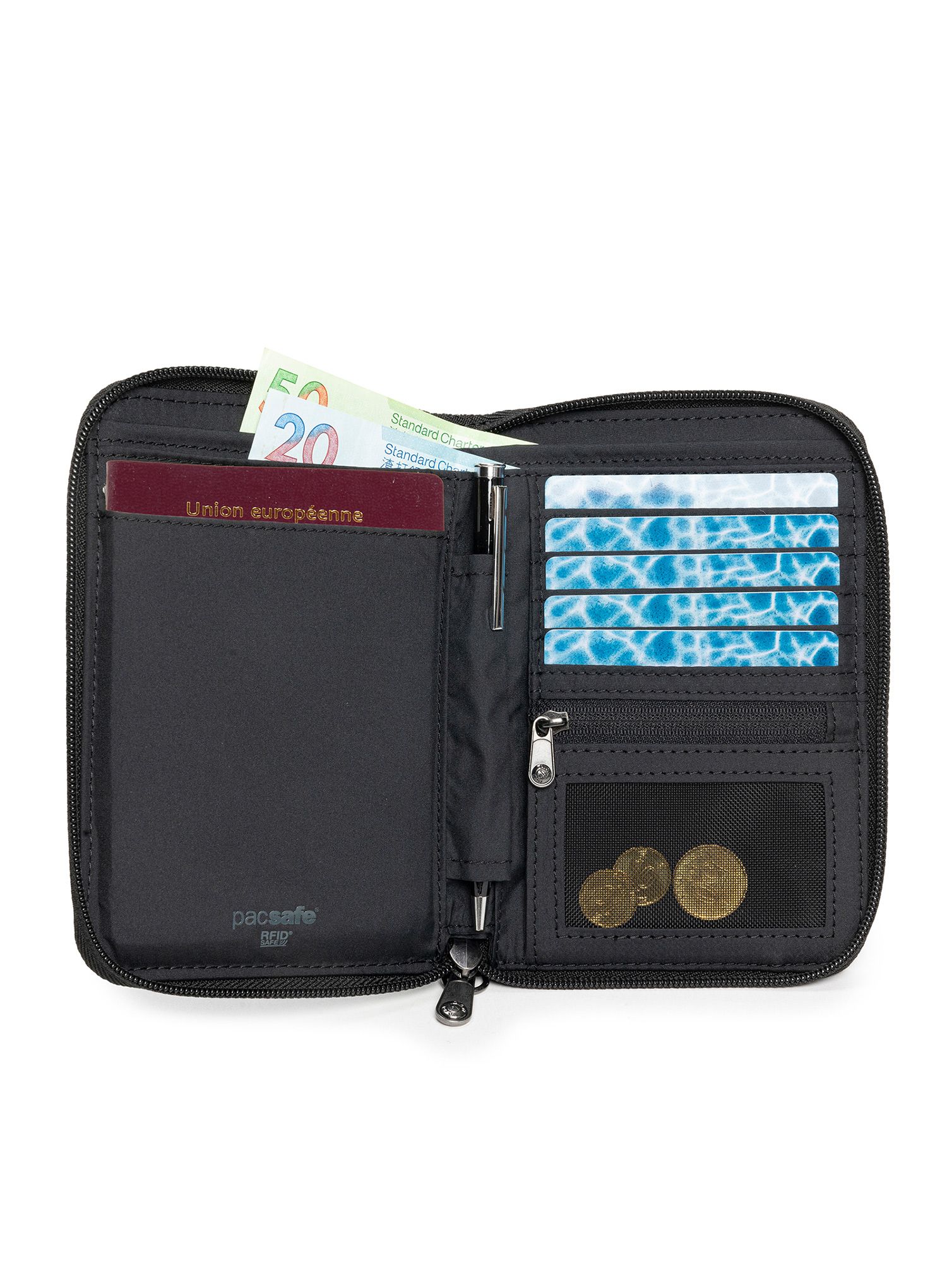 Novčanik Pacsafe RFIDsafe Compact Travel Organizer - black