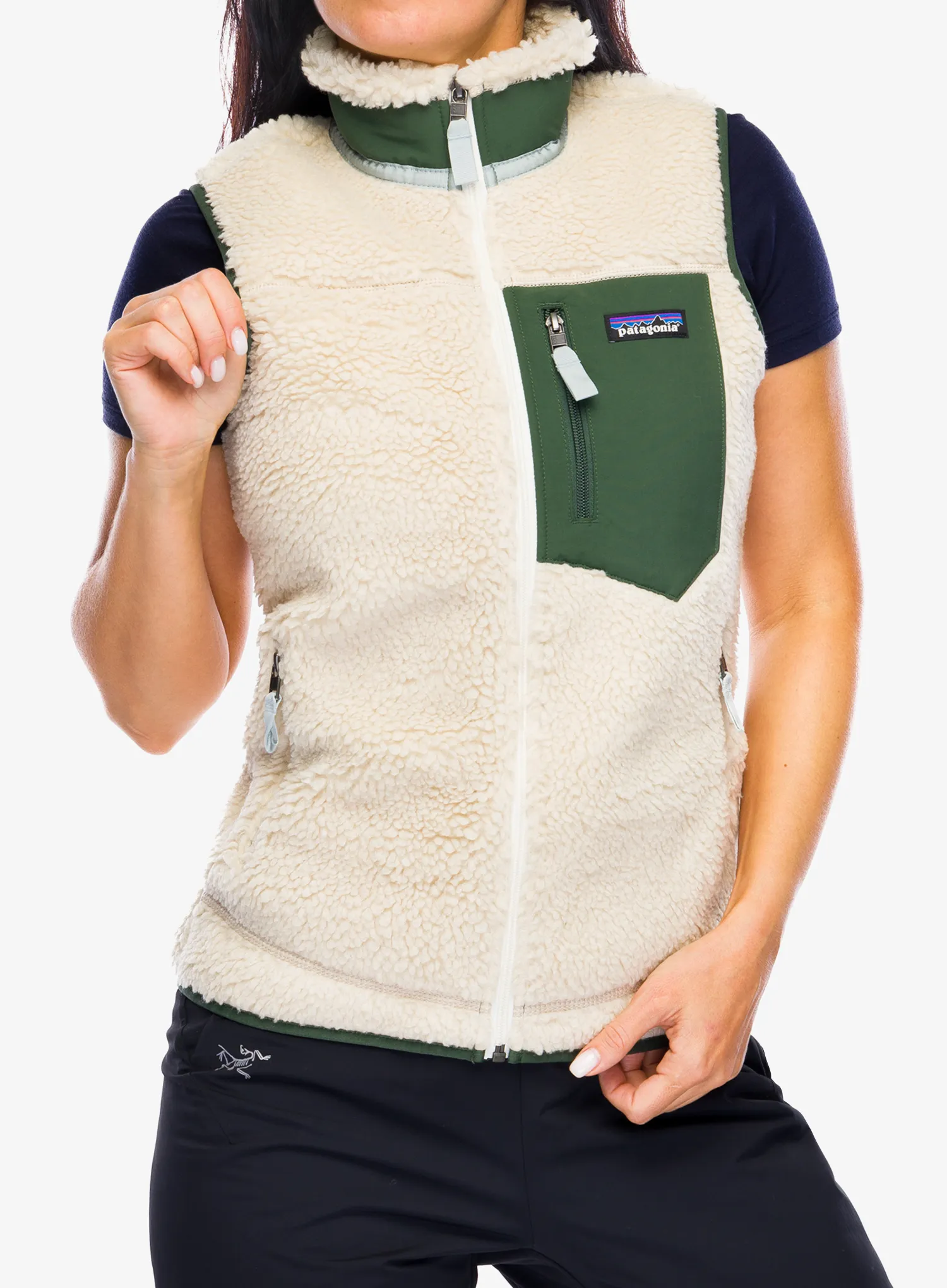 Ženski prsluk Patagonia Classic Retro-X Vest - dark natural/torrey pine green