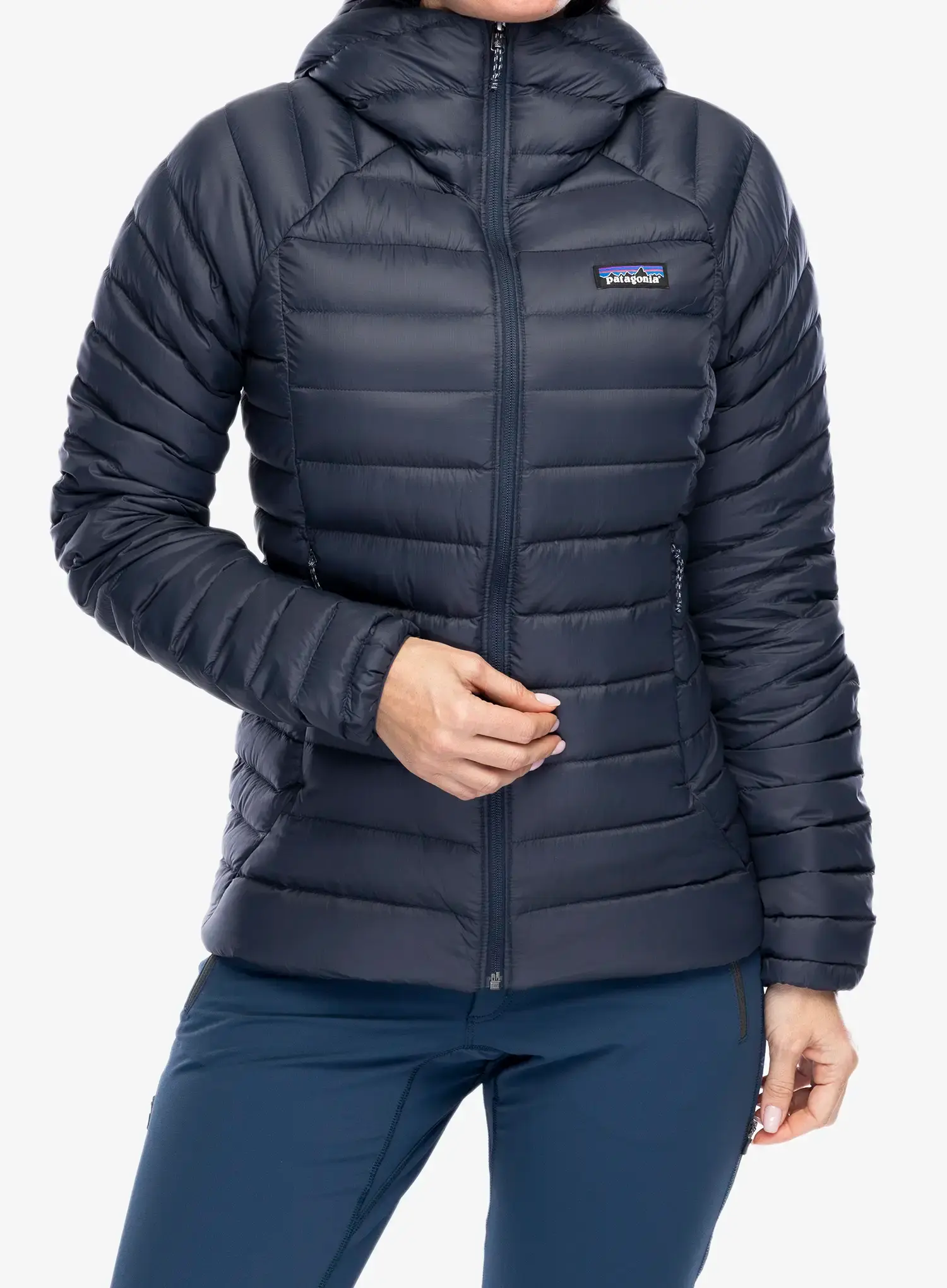 Ženska perjana jakna Patagonia Down Sweater Hoody - smolder blue
