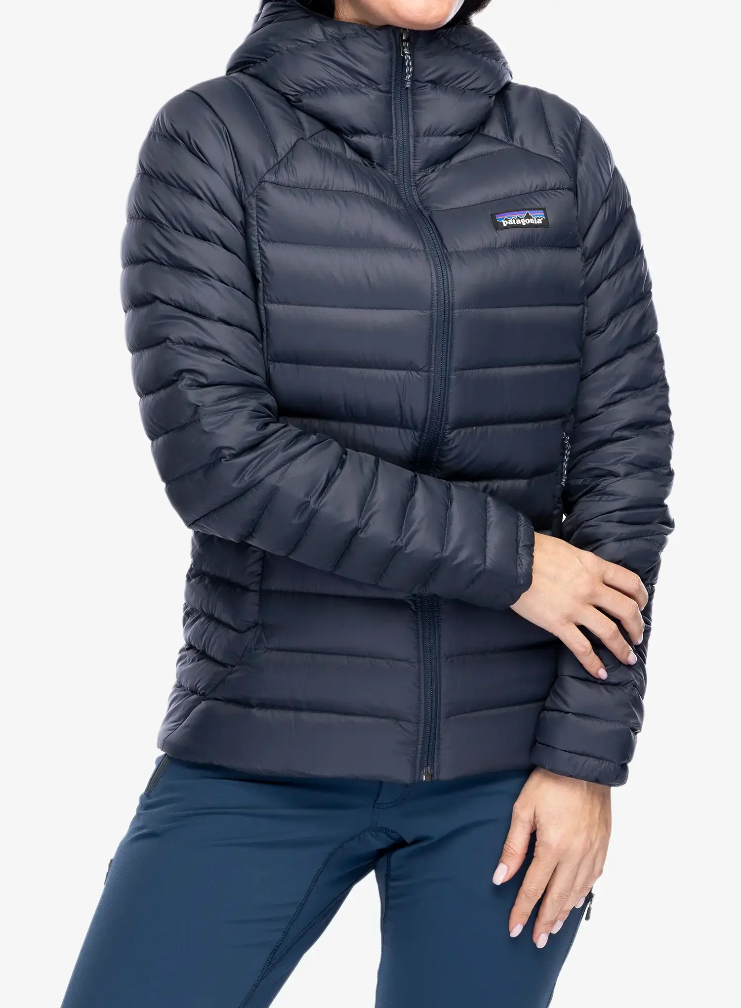 Ženska perjana jakna Patagonia Down Sweater Hoody - smolder blue