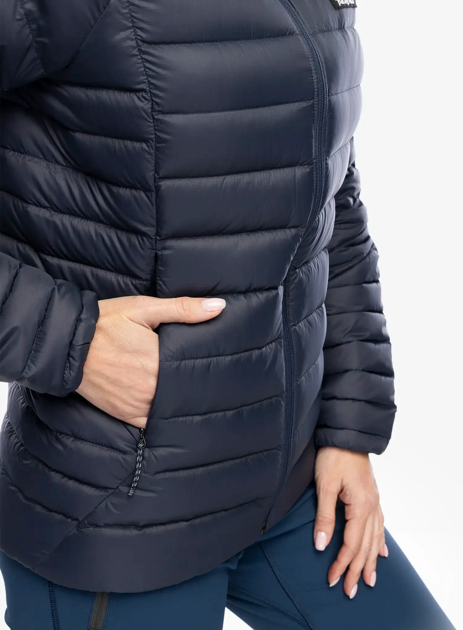 Ženska perjana jakna Patagonia Down Sweater Hoody - smolder blue
