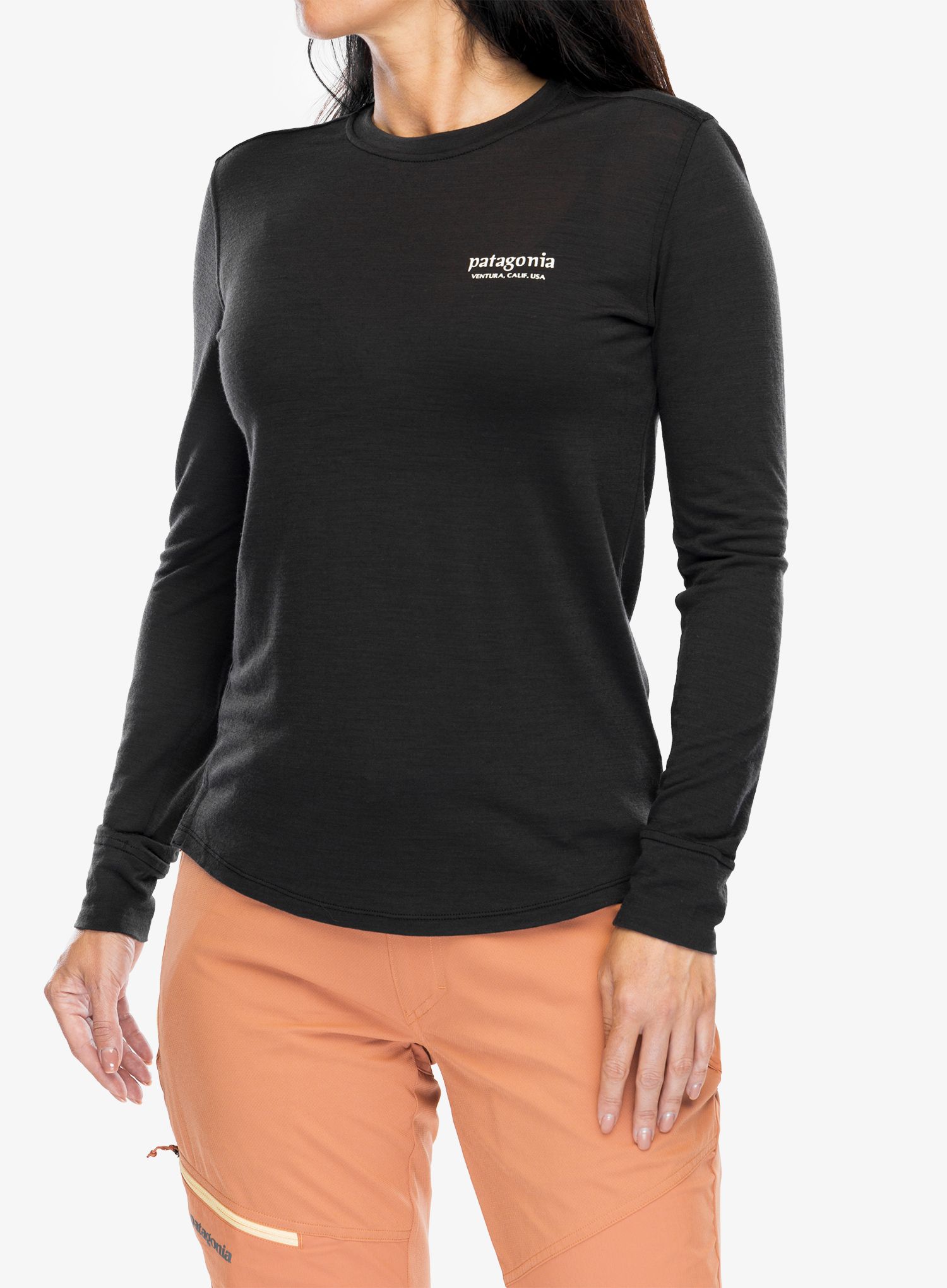 Ženski longsleeve Patagonia L/S Cap Cool Merino Graphic - heritage header black