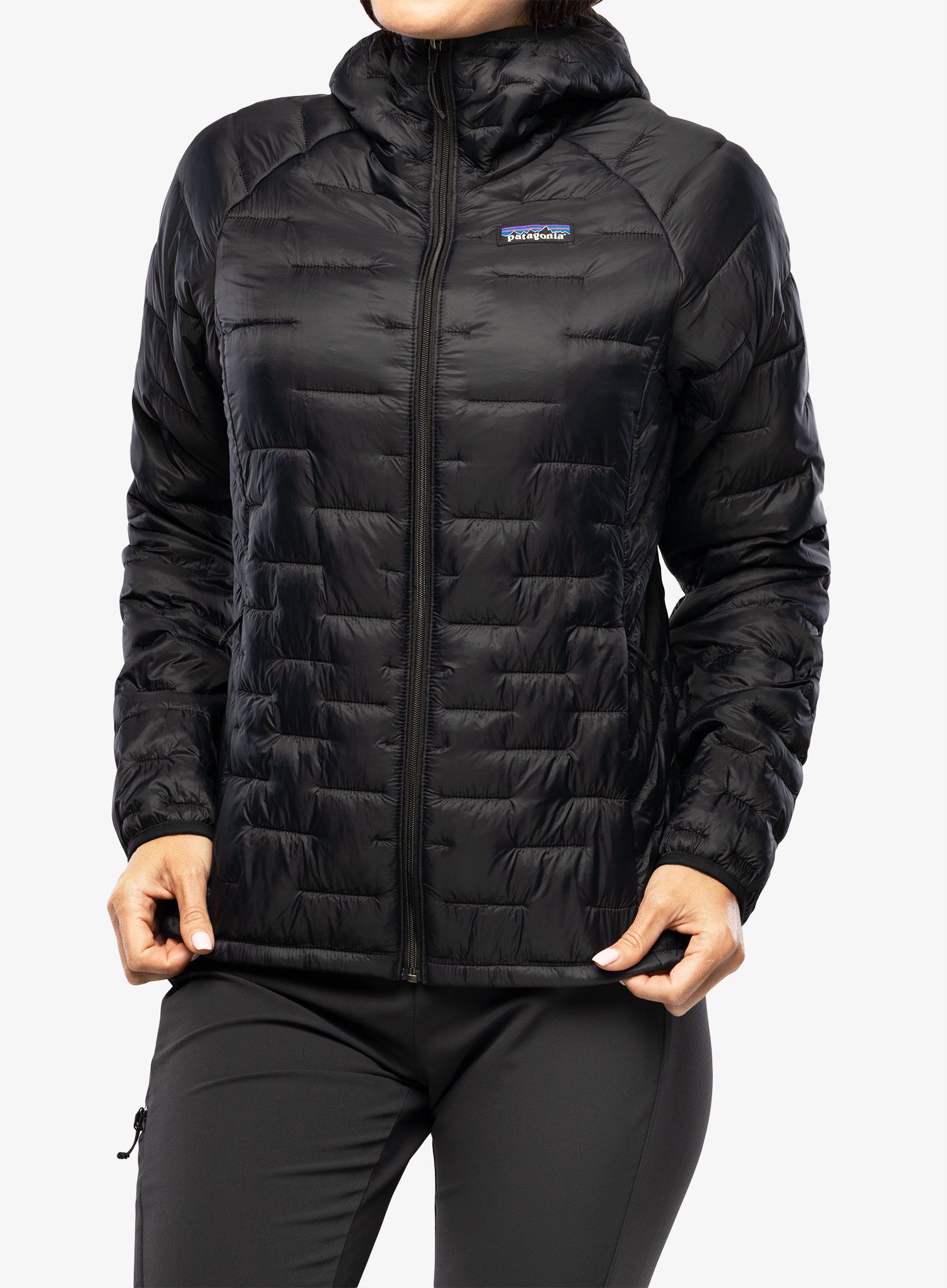 Jakna s postavom ženska Patagonia Micro Puff Hoody - black