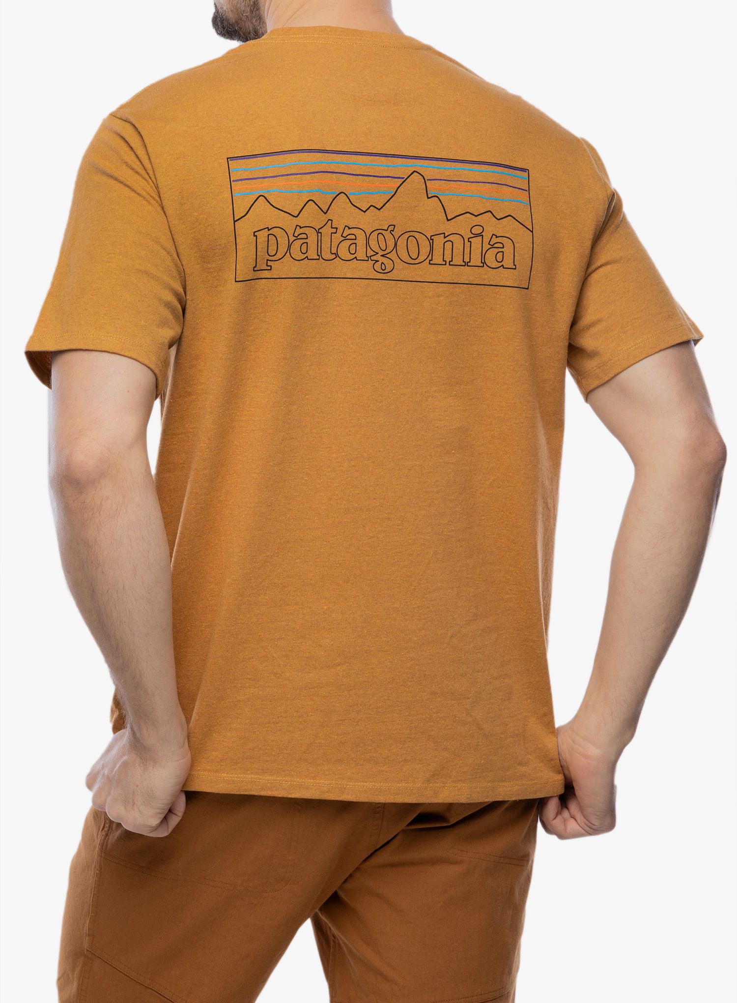 Majica s tiskom Patagonia P-6 Logo Responsibili-Tee - p-6 outline/golden