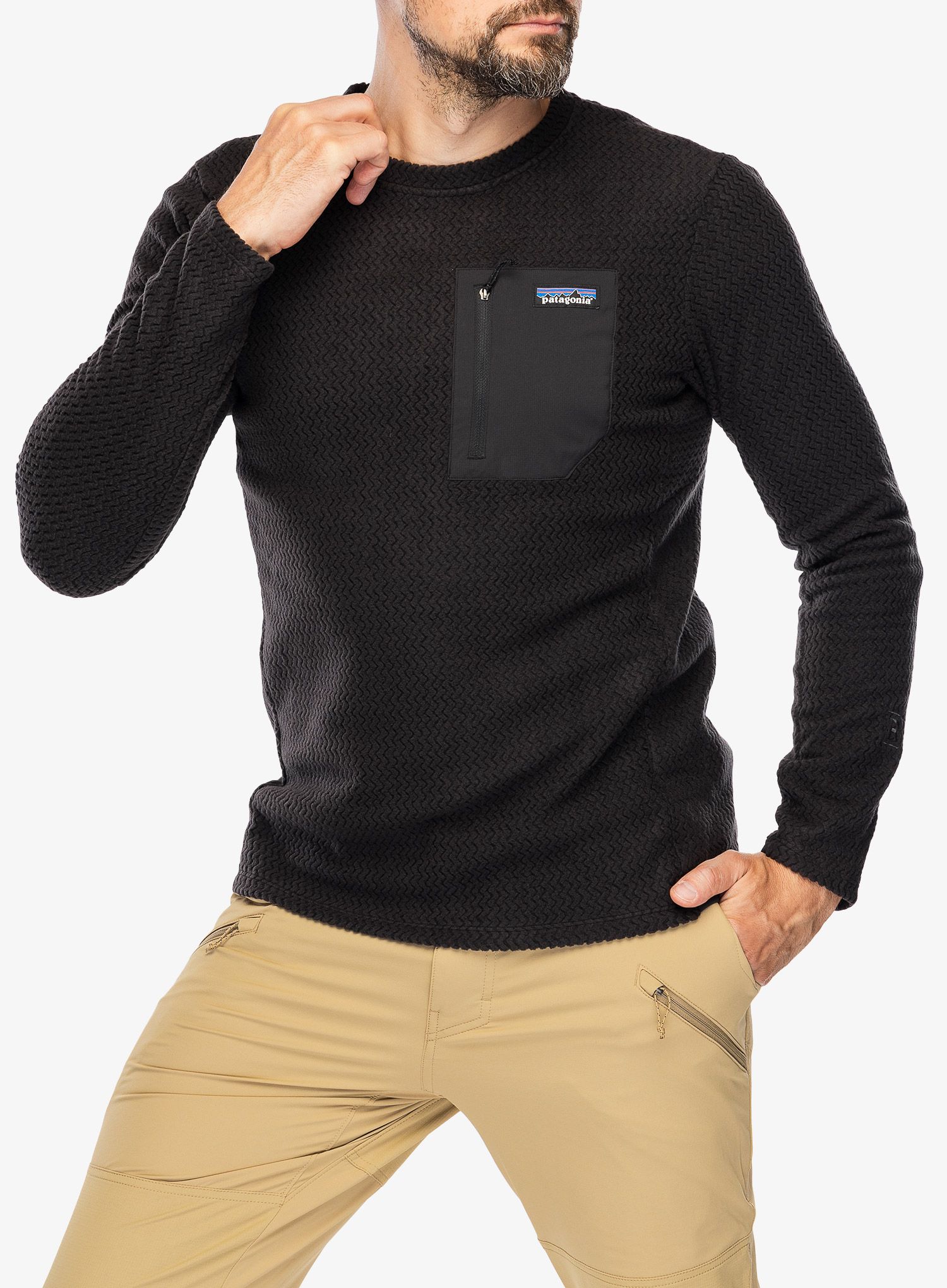 Dukserica od flisa Patagonia R1 Air Crew - black