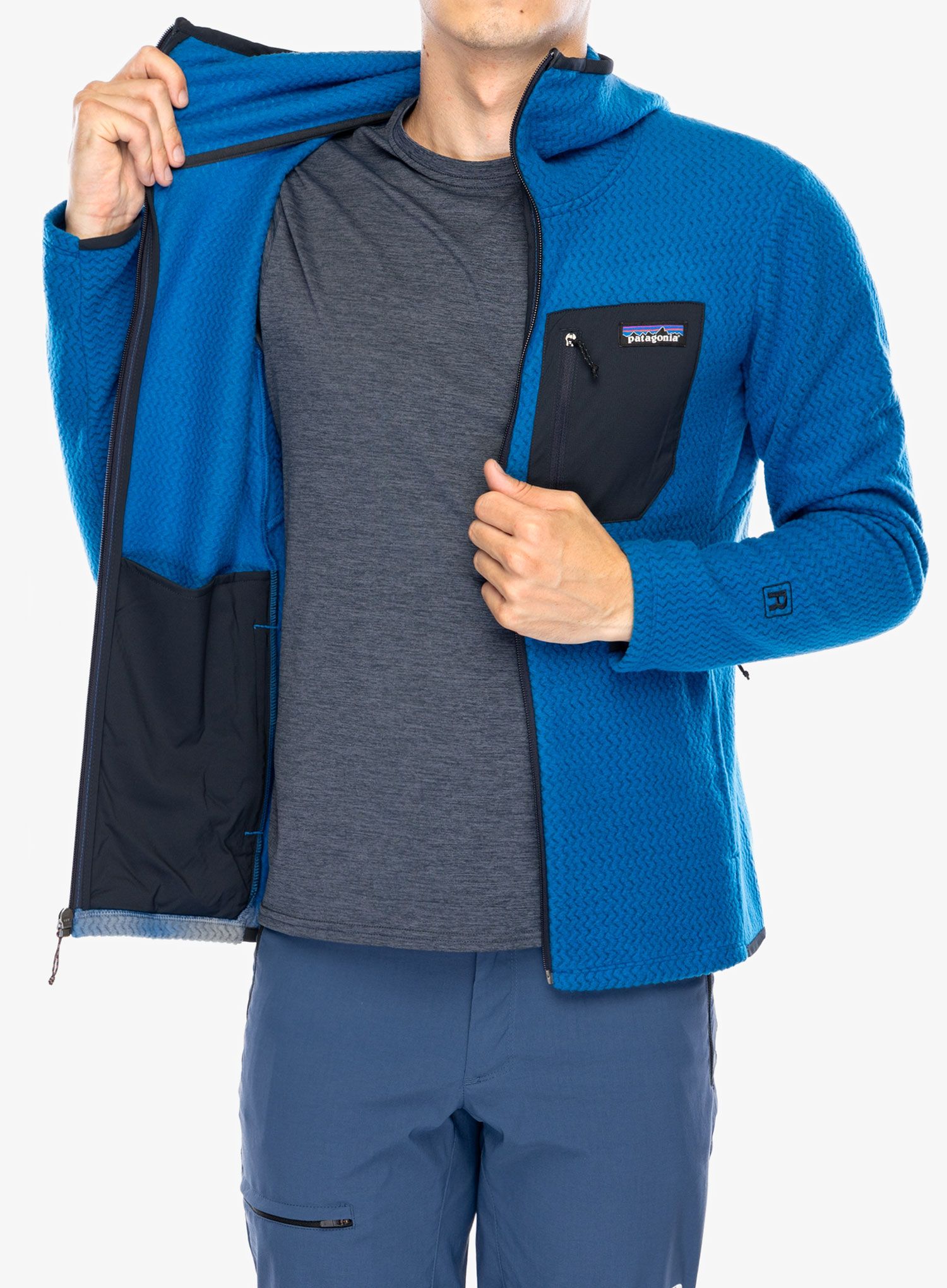Majica s kapuljačom Patagonia R1 Air Full-Zip Hoody - endles blue