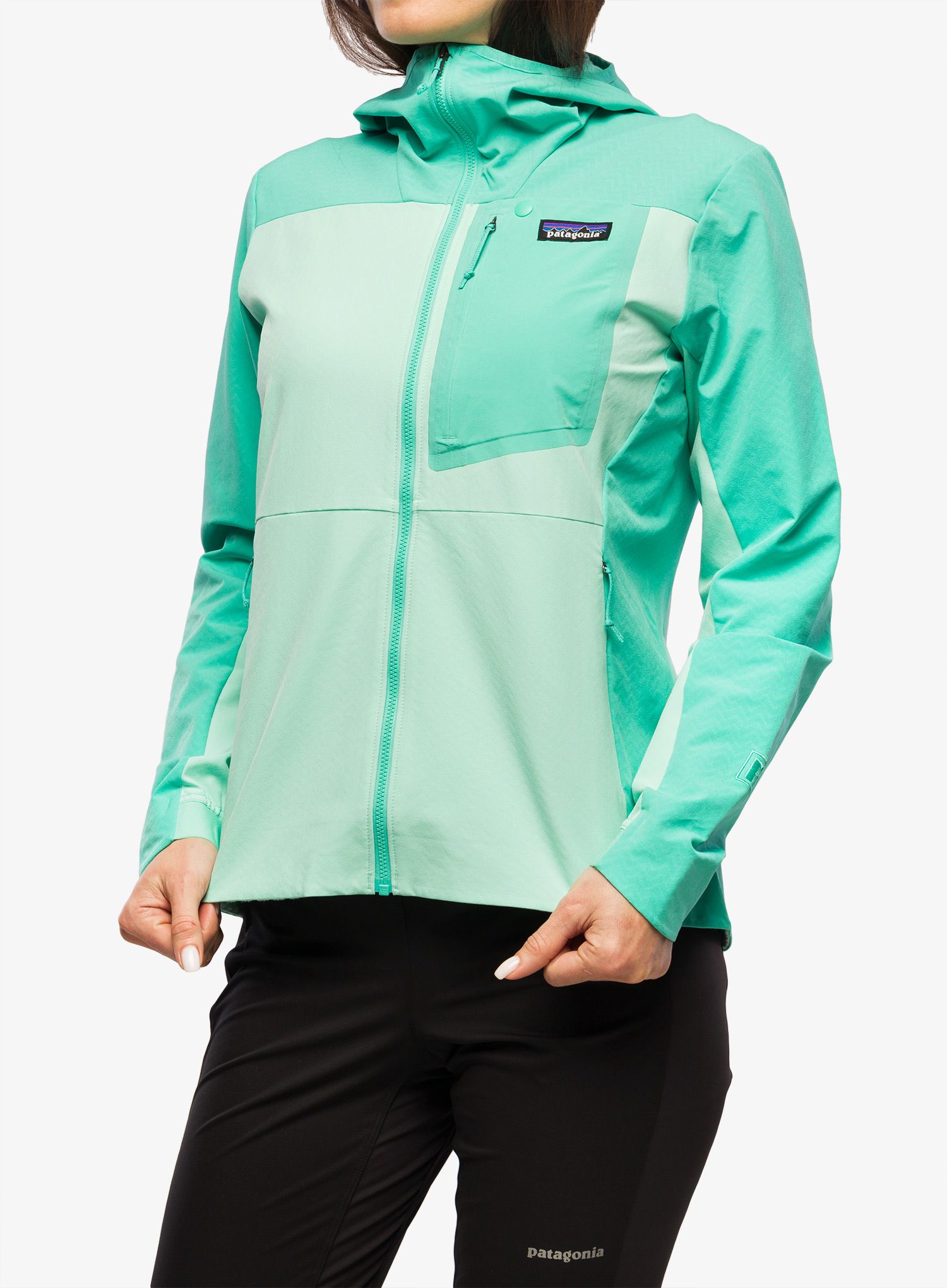 Ženska jakna Patagonia R1 CrossStrata Hoody - early teal