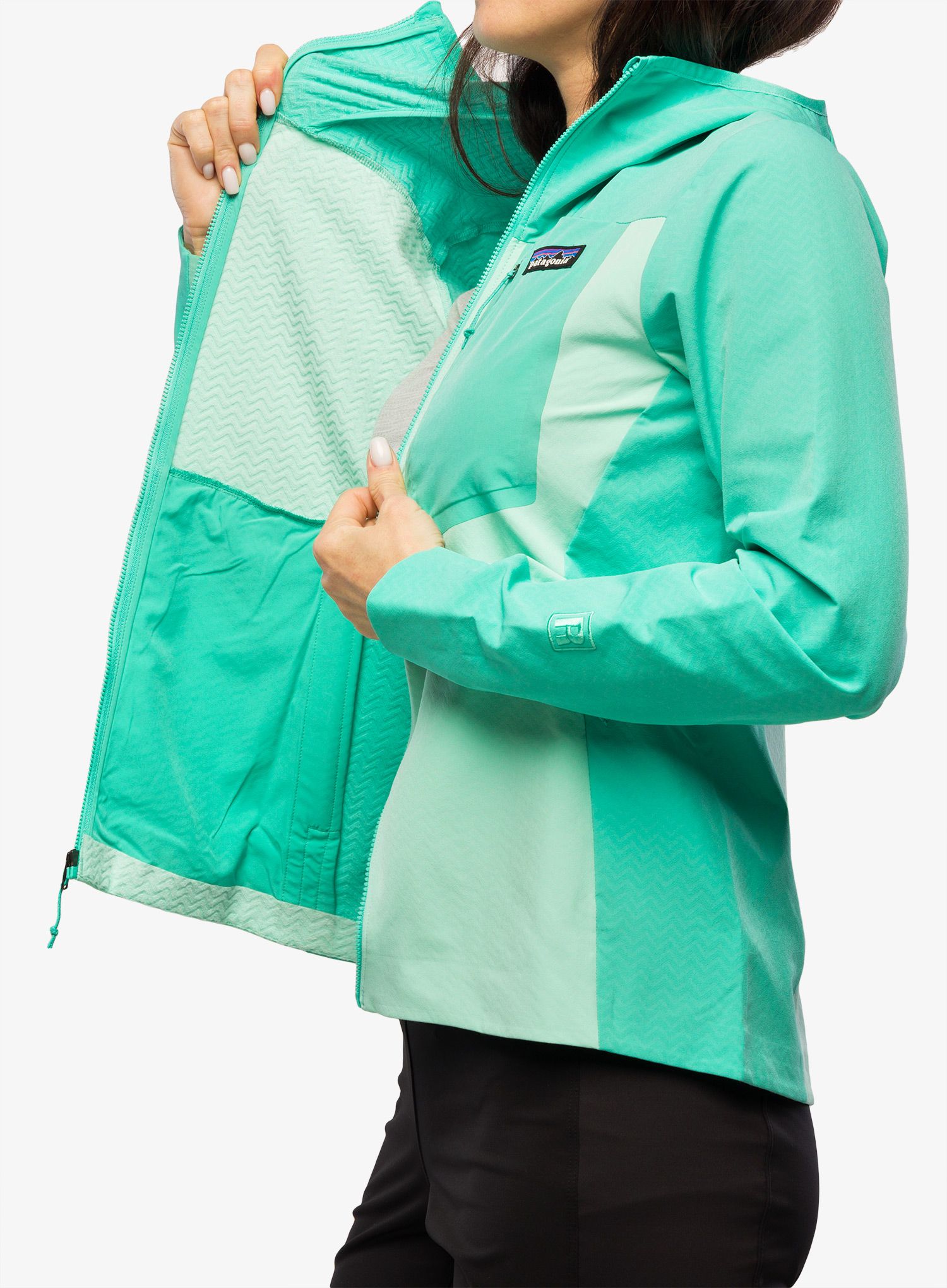 Ženska jakna Patagonia R1 CrossStrata Hoody - early teal