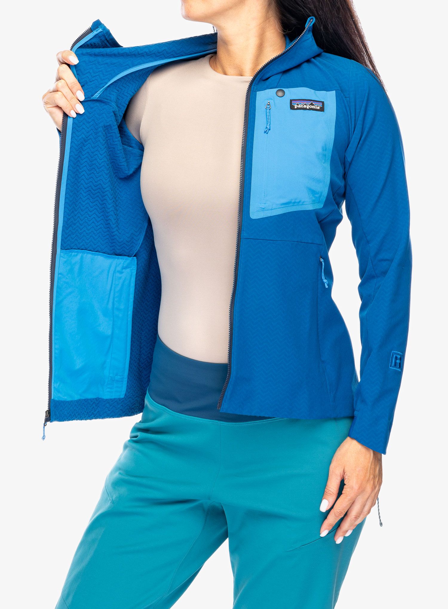 Ženska jakna Patagonia R1 CrossStrata Hoody - endles blue