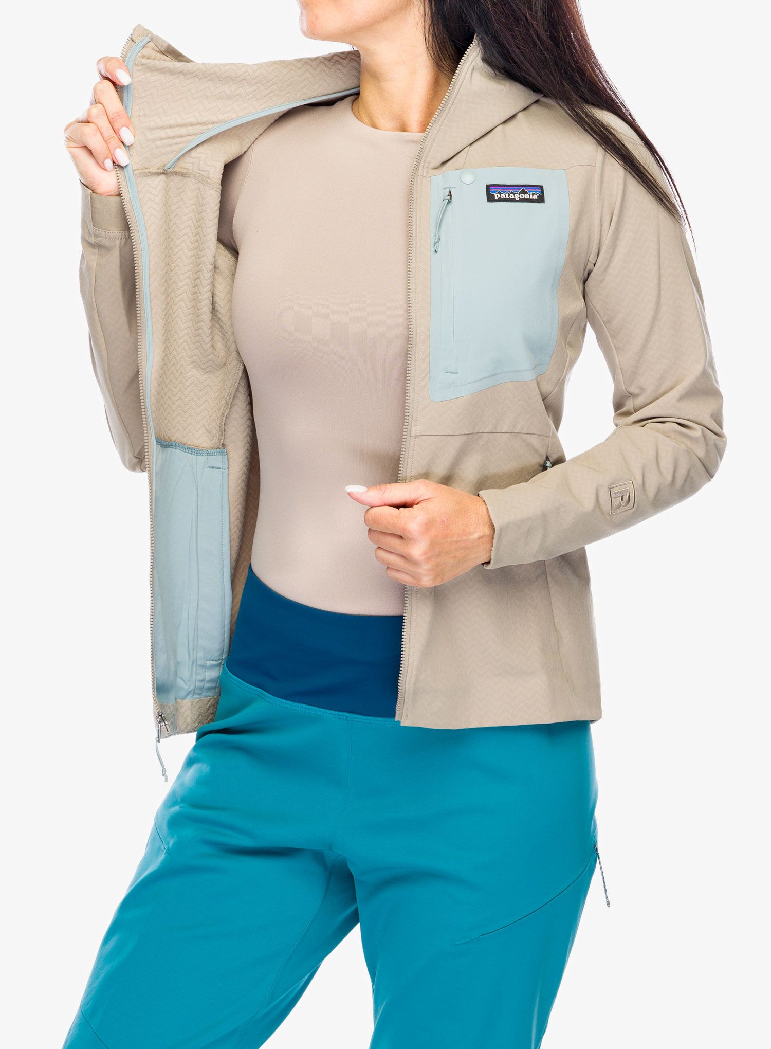 Ženska jakna Patagonia R1 CrossStrata Hoody - seabird grey