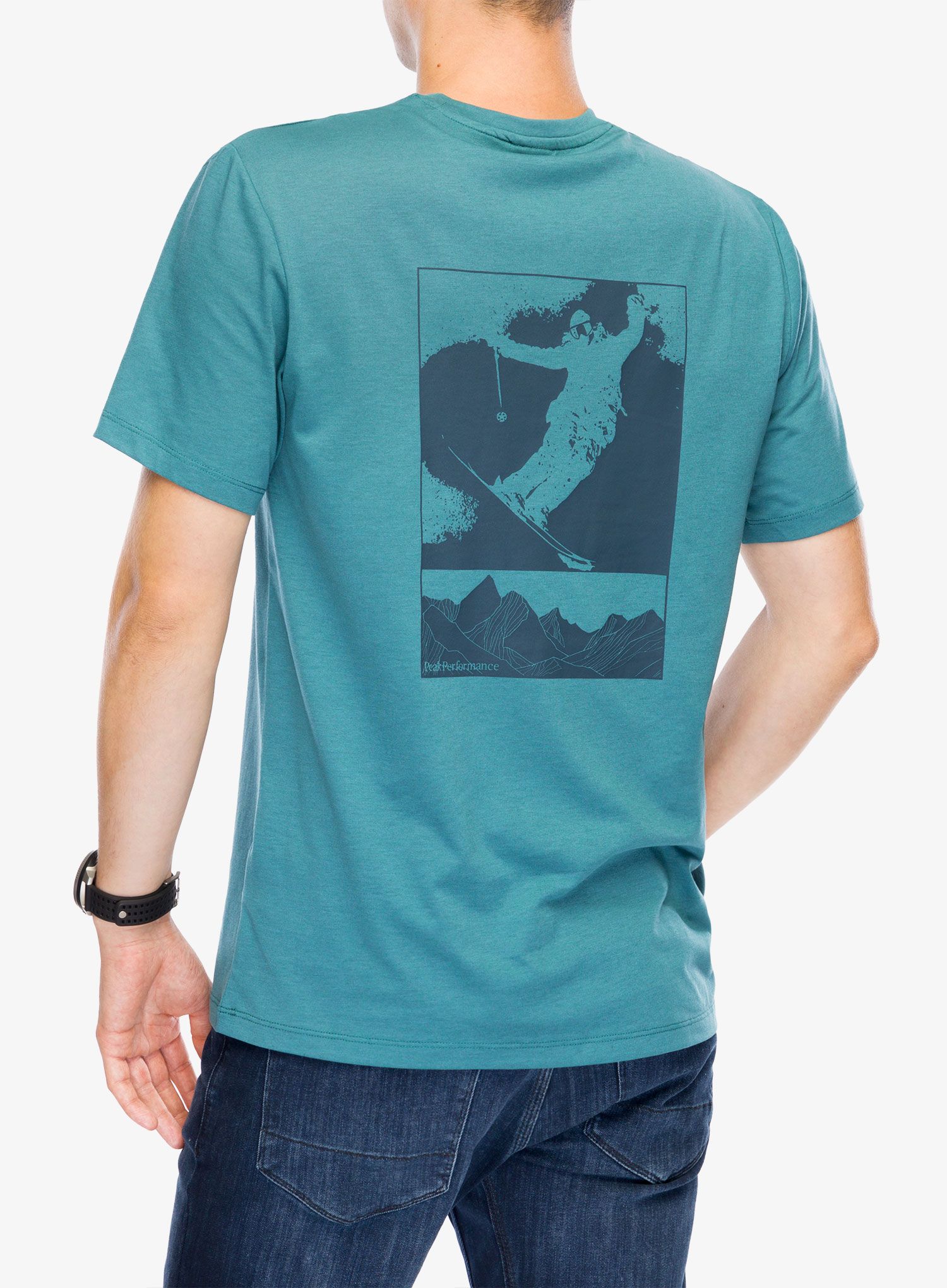 Majica s tiskom Peak Performance Explore Graphic Tee - hydro fresh